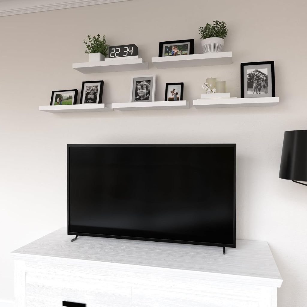 DOLLFIO Floating Shelves Set of 5, White Wall Shelves with Lip, Display Shelves for Wall Decor, Modern Picture Ledge for Living Room, Bedroom, Nursery, Bathroom, Pictures, Books, Plants- White