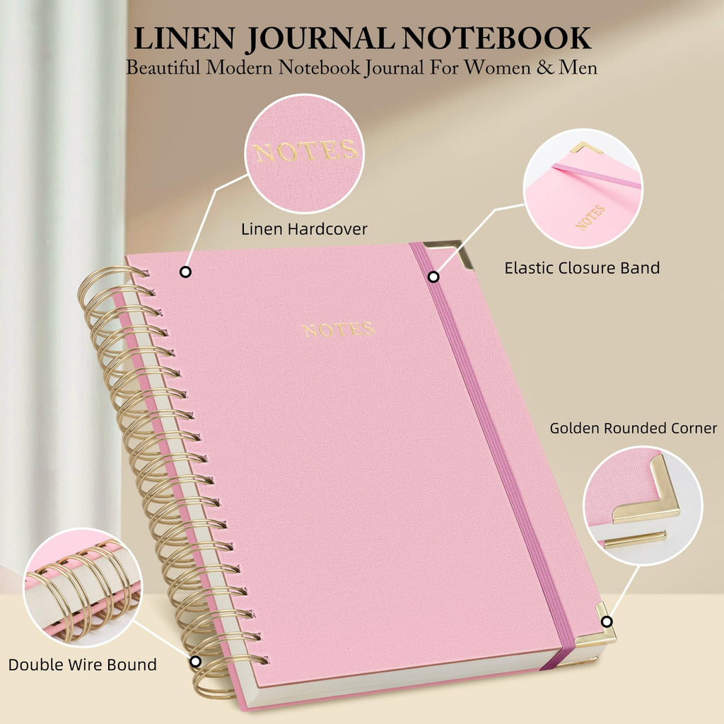 Spiral Notebook Journal, 328 Pages Linen Hardcover College Ruled Notebook, Lined Thick Journals for Women Men, A4 Thick Spiral Journal for Writing, 100GSM Paper, Cute Notebooks for Work School