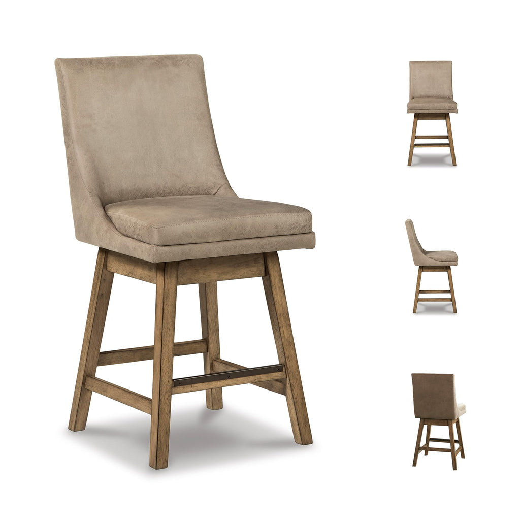 Signature Design by Ashley Tallenger Upholstered Counter Height Barstool, Set of 2, Beige