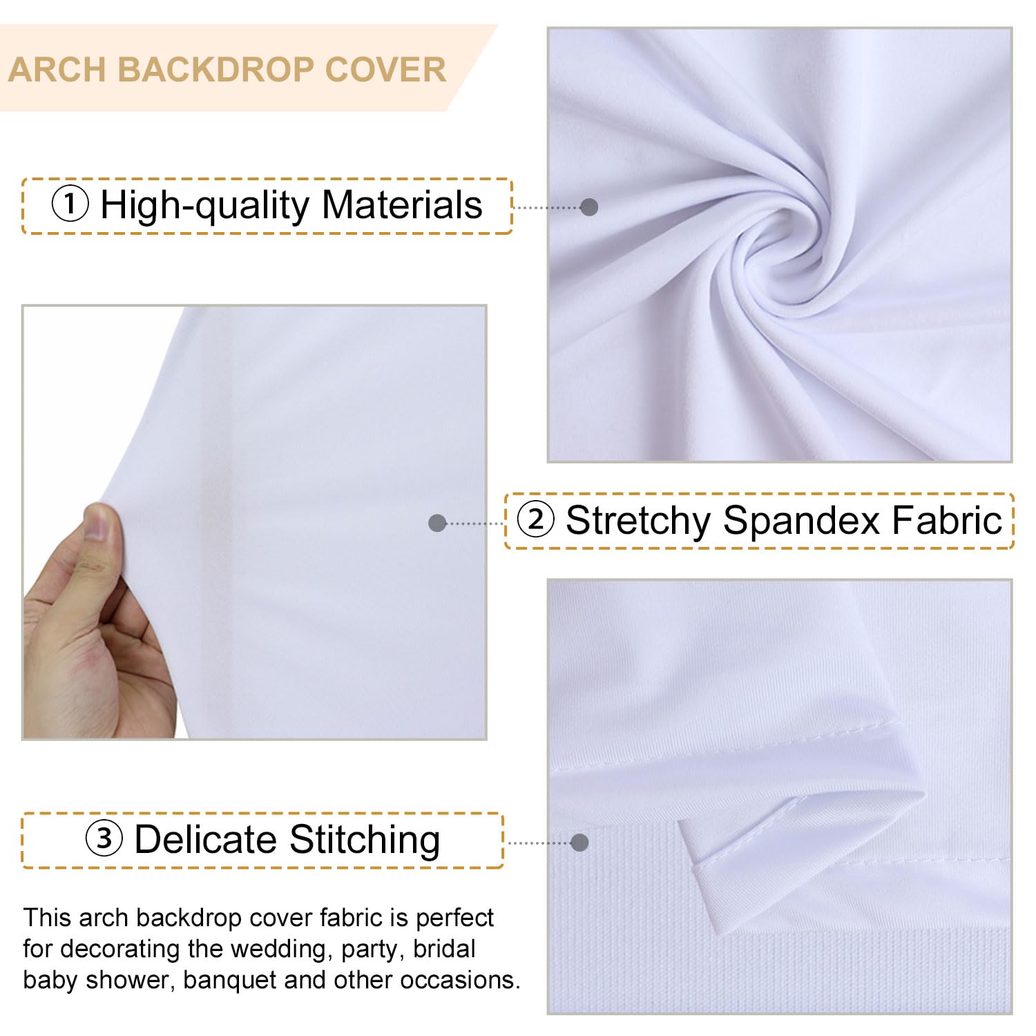 FANPROMS Beige Arch Backdrop Cover Set of 3 Wedding Arch Cover 4x5x6FT Round Top Arch Stand Cover for Fitted Arch Covers Spandex Backdrop Covers Set for Wedding Party Ceremony Decorations