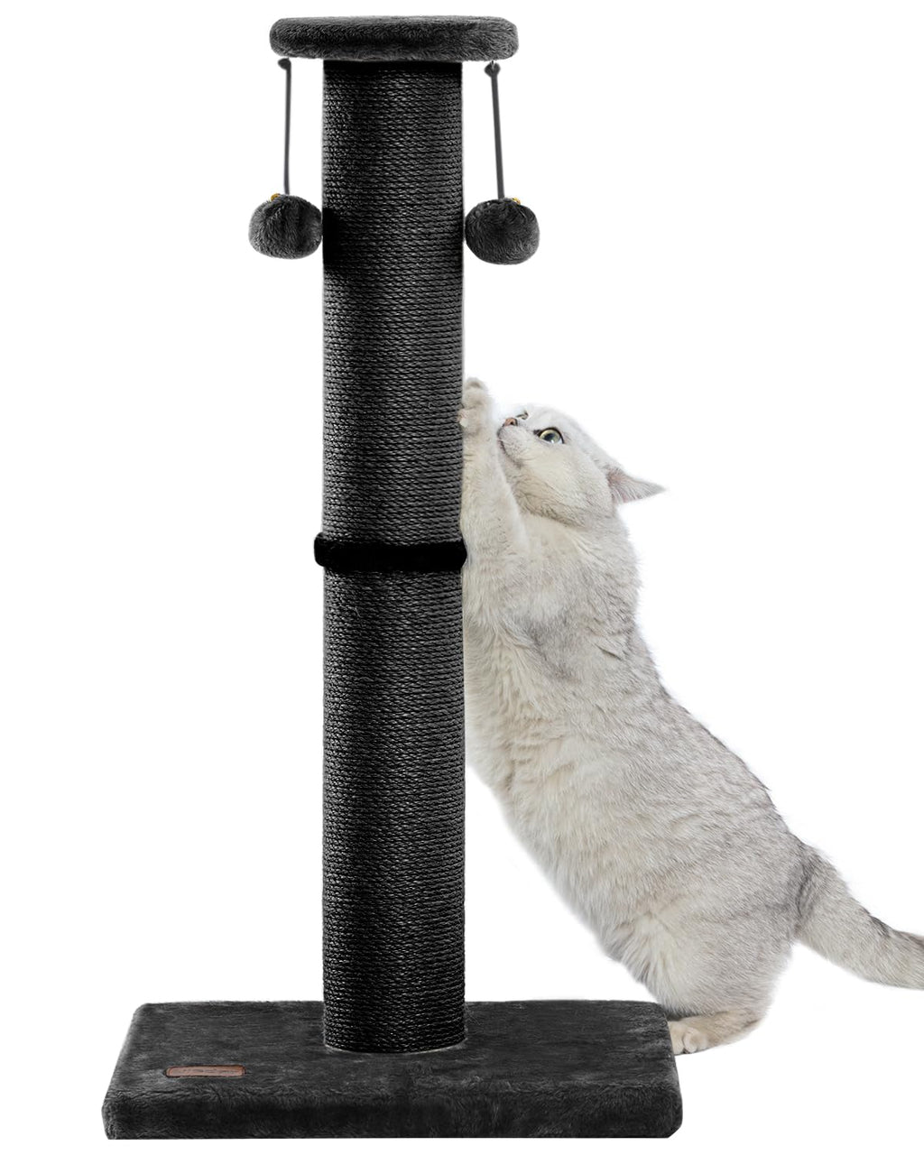 34Inch Tall Cat Scratching Post,4.3Inch Diameter Large Sisal Cat Scratch Post with Ball, Sturdy and Durable Cat Scratcher for Indoor Cats Adults Black