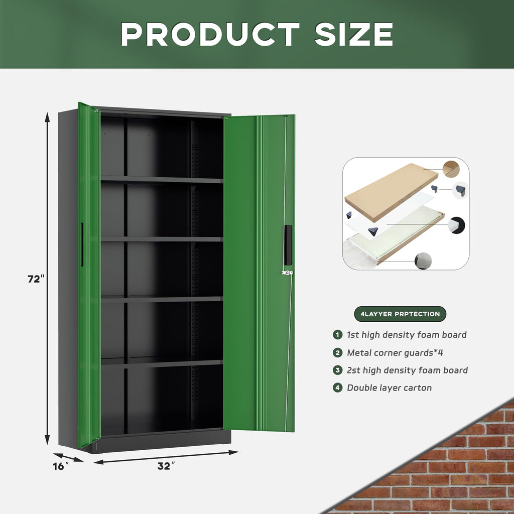Greenvelly Metal Storage Cabinet, 36" Locking Storage Cabinet with Doors and Shelves, Lockable Storage Cabinets for Home Office, Utility Locker Cabinet, Steel Garage Cabinet with 2 Keys, Black
