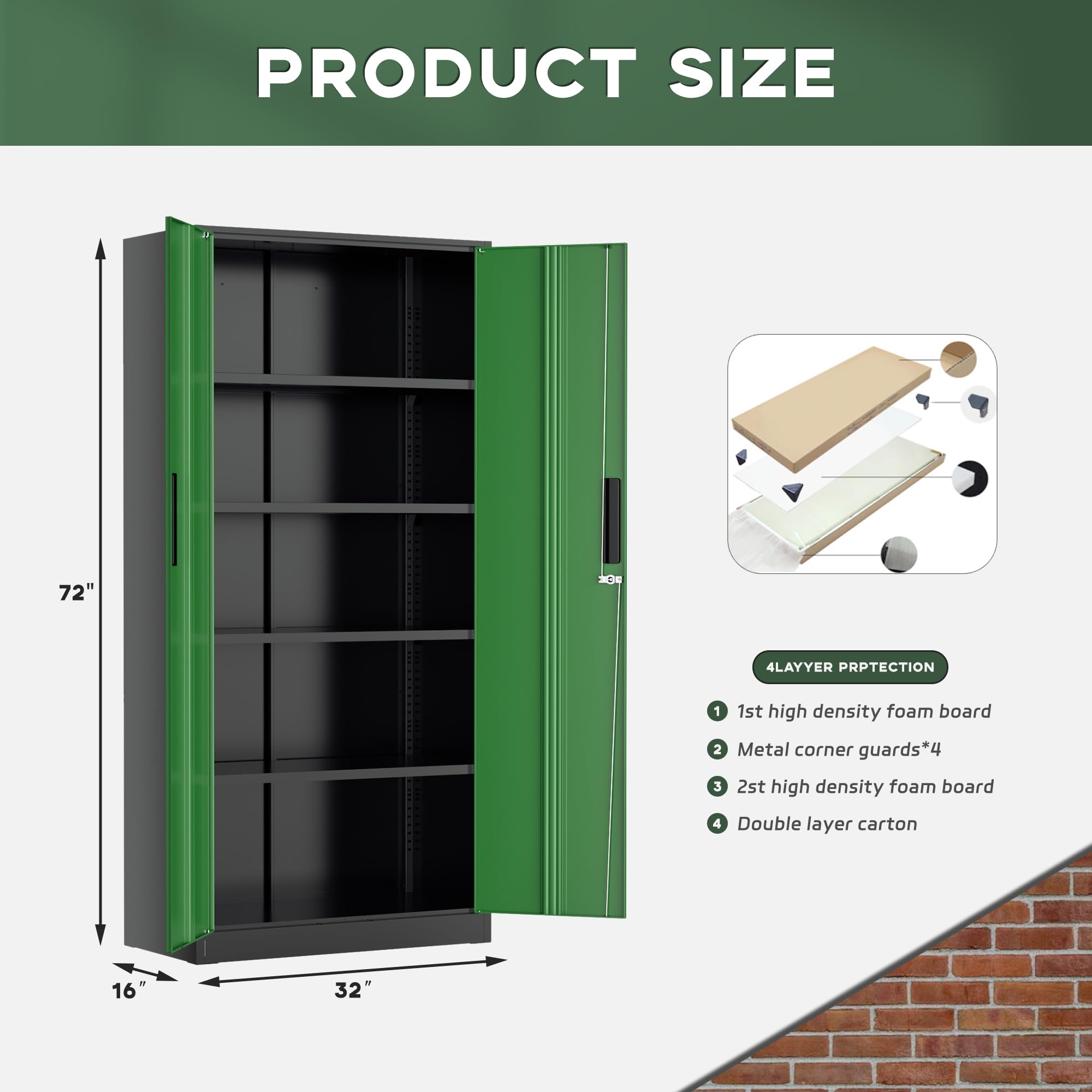 Greenvelly Metal Storage Cabinet, 36" Locking Storage Cabinet with Doors and Shelves, Lockable Storage Cabinets for Home Office, Utility Locker Cabinet, Steel Garage Cabinet with 2 Keys, Black
