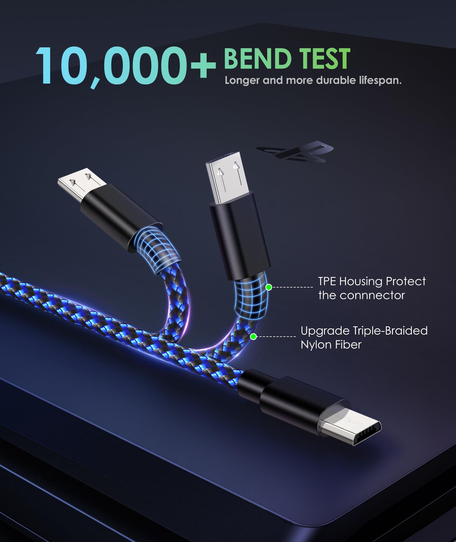 6amLifestyle PS4 Charger Cable for Controller, 2 Pack 10ft Micro USB Nylon Braided Cord, Micro USB Wire for PlayStation 4, Cables Slim/Pro, Xbox One S/X Controller, Android Phones, 2 Pack Black