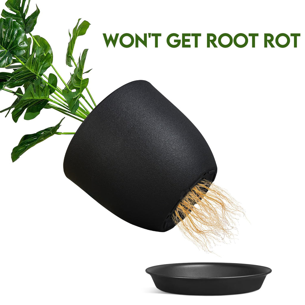 Ferlypote Plant Pots 8 Inch Set of 2, Flower Pots with Multi Mesh Drainage Holes, Planters for Indoor Outdoor Garden Plants and Flowers (Black)