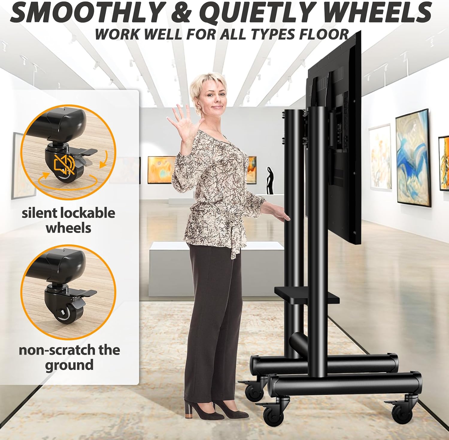 TVON Mobile TV Stand for 50-98 Inch LED LCD OLED 4K Flat/Curved Screen TV Max VESA 800x600mm, Outdoor TV Stand with Height Adjustable and Large Shelf, Floor TV Stand with Wheels Holds up to 150 Lbs