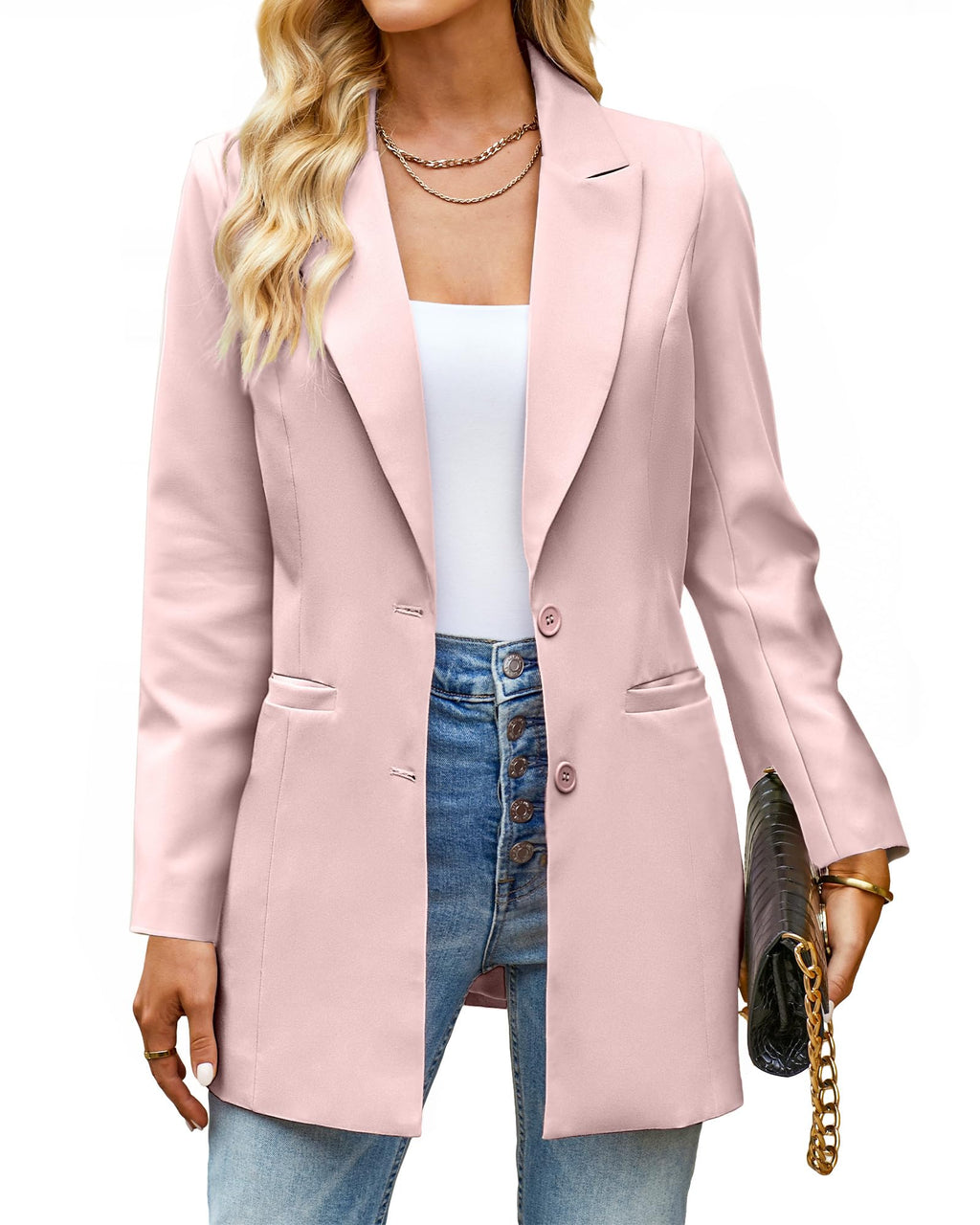 luvamia Blazers for Women Business Casual Long Blazer Jackets Dressy Work Professional Office Outfits Lapel Pockets