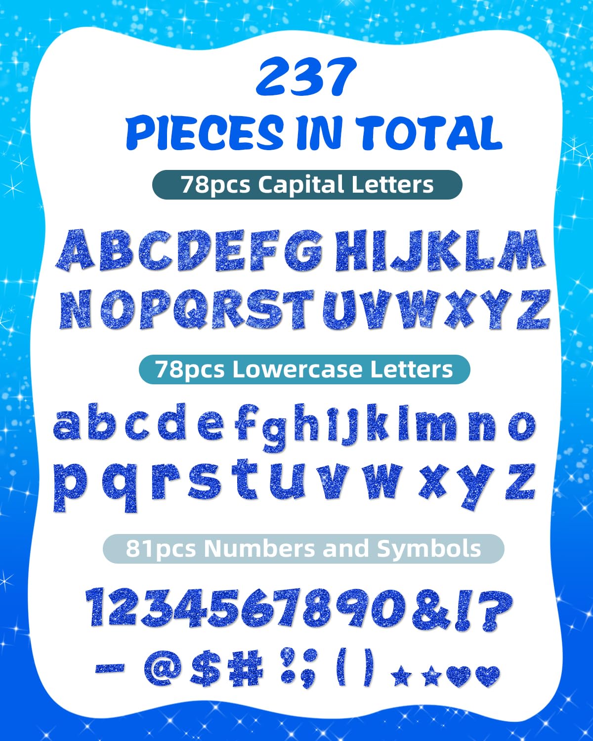 237 Pcs Glitter Bulletin Board Letters, Numbers and Punctuation, Poster Board Letters Alphabet Cut Out Cardboard Letters Accessories for Classroom Display Decorating Supplies 4inch (Black)