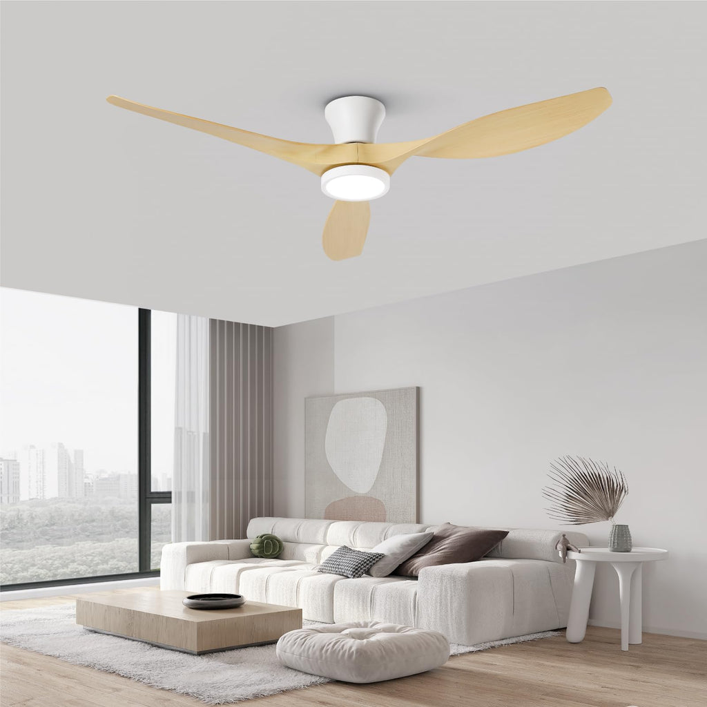 TALOYA Ceiling Fans with Lights,42 inch Modern Low Profile Ceiling Fan with Light and Remote Control, Flush Mount, 3CCT, White Ceiling Fan for Bedroom Living Room and Patio