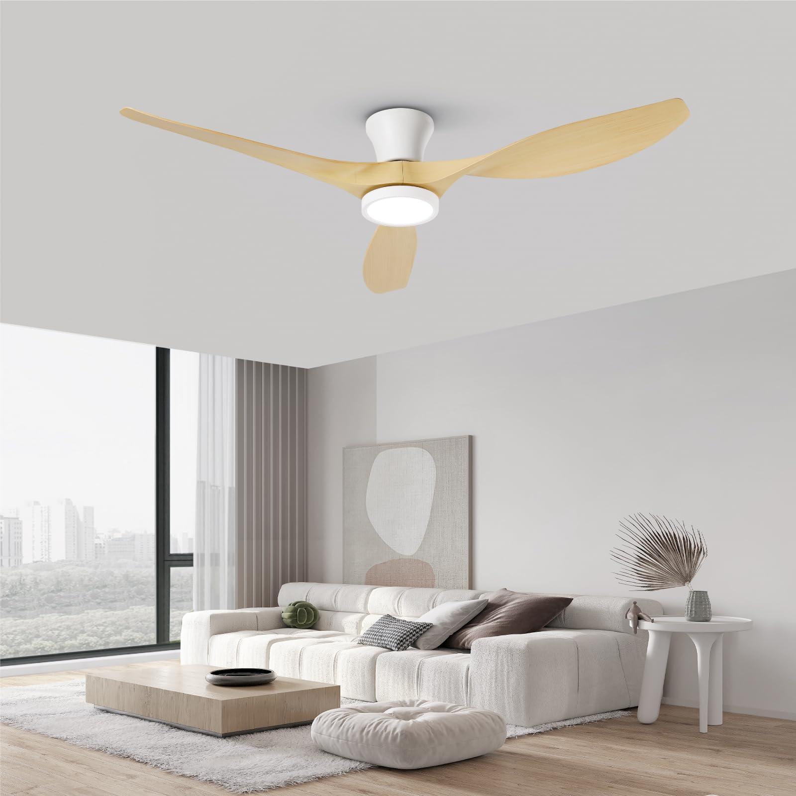 TALOYA Ceiling Fans with Lights,42 inch Modern Low Profile Ceiling Fan with Light and Remote Control, Flush Mount, 3CCT, White Ceiling Fan for Bedroom Living Room and Patio