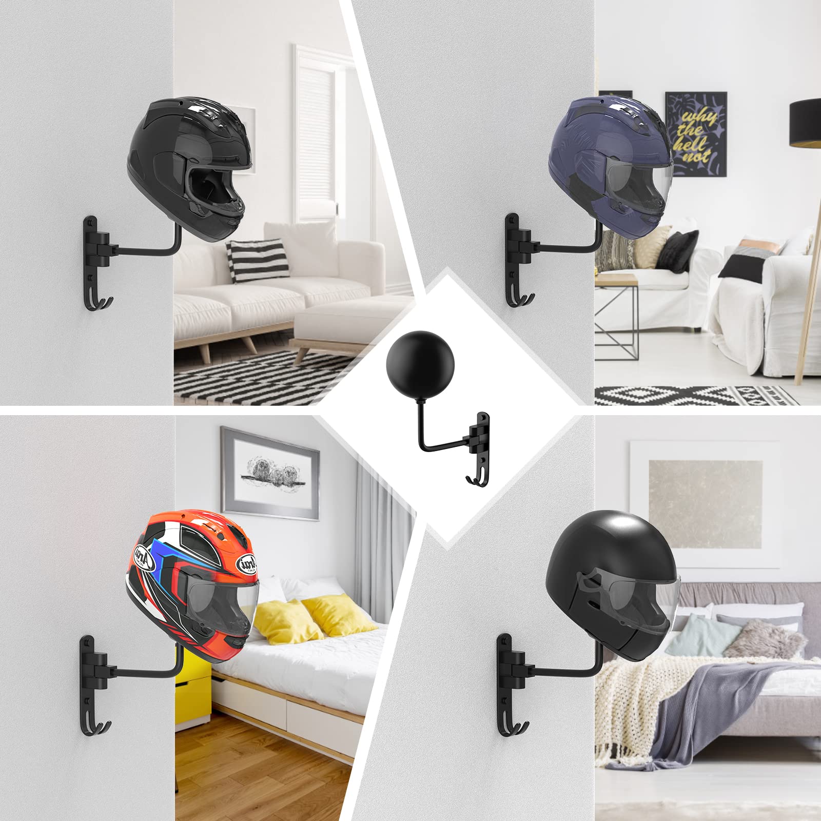 Helmet Hanger Wall Mount 180° Swivel Helmet Holder for Motorcycle Bike Racing Outerwear Sports Gear
