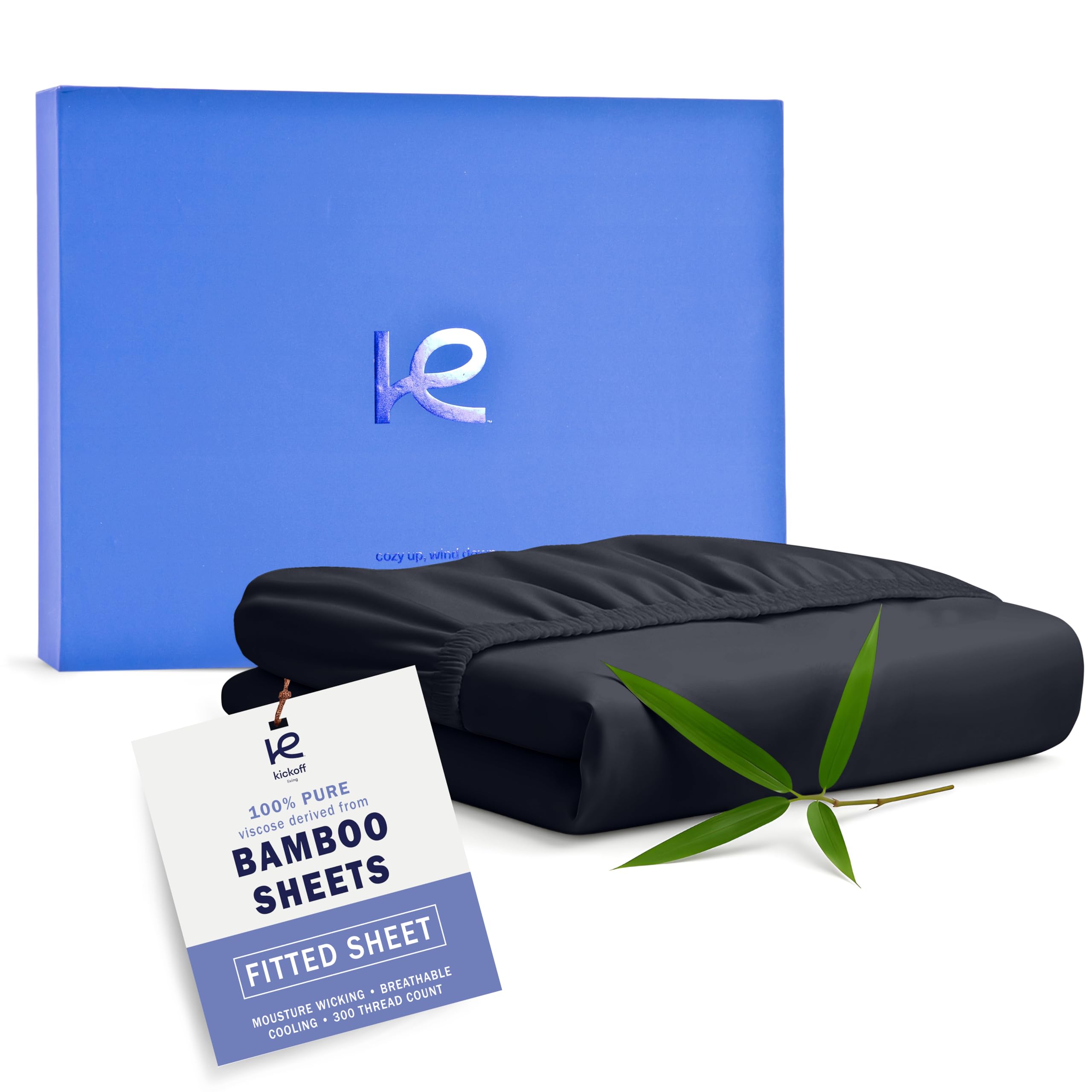 Kickoff Viscose Bamboo Fitted Sheet Twin Size, 100% Organic Cooling Sheets Fitted ONLY Viscose Bamboo Sheets Twin Size Bed Sheet for Hot Sleepers, Extra Deep Pocket, 4 Corner Strap (T, Onyx Black)