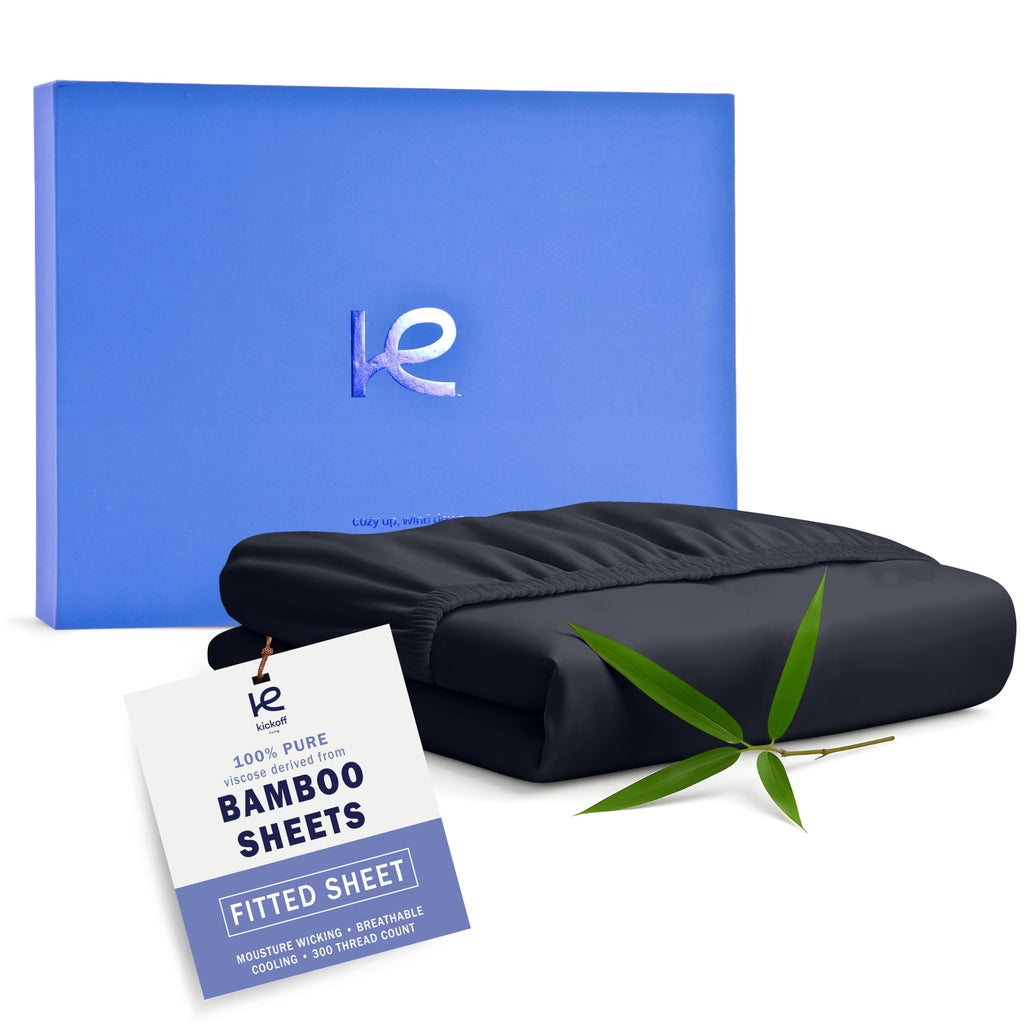 Kickoff Viscose Bamboo Fitted Sheet Twin Size, 100% Organic Cooling Sheets Fitted ONLY Viscose Bamboo Sheets Twin Size Bed Sheet for Hot Sleepers, Extra Deep Pocket, 4 Corner Strap (T, Onyx Black)