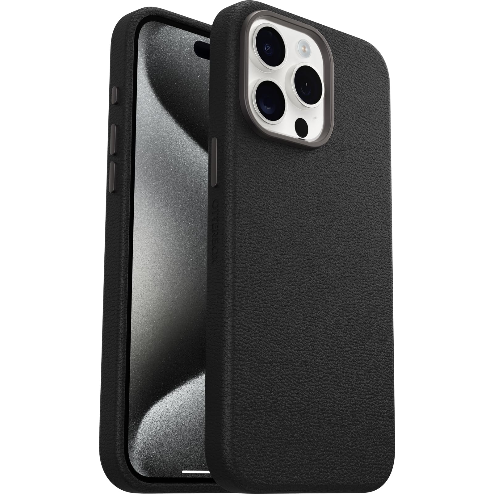 OtterBox iPhone 15 Symmetry Series Cactus Leather for MagSafe - Noir ASH (Black), Slim, Premium, Protective iPhone Case