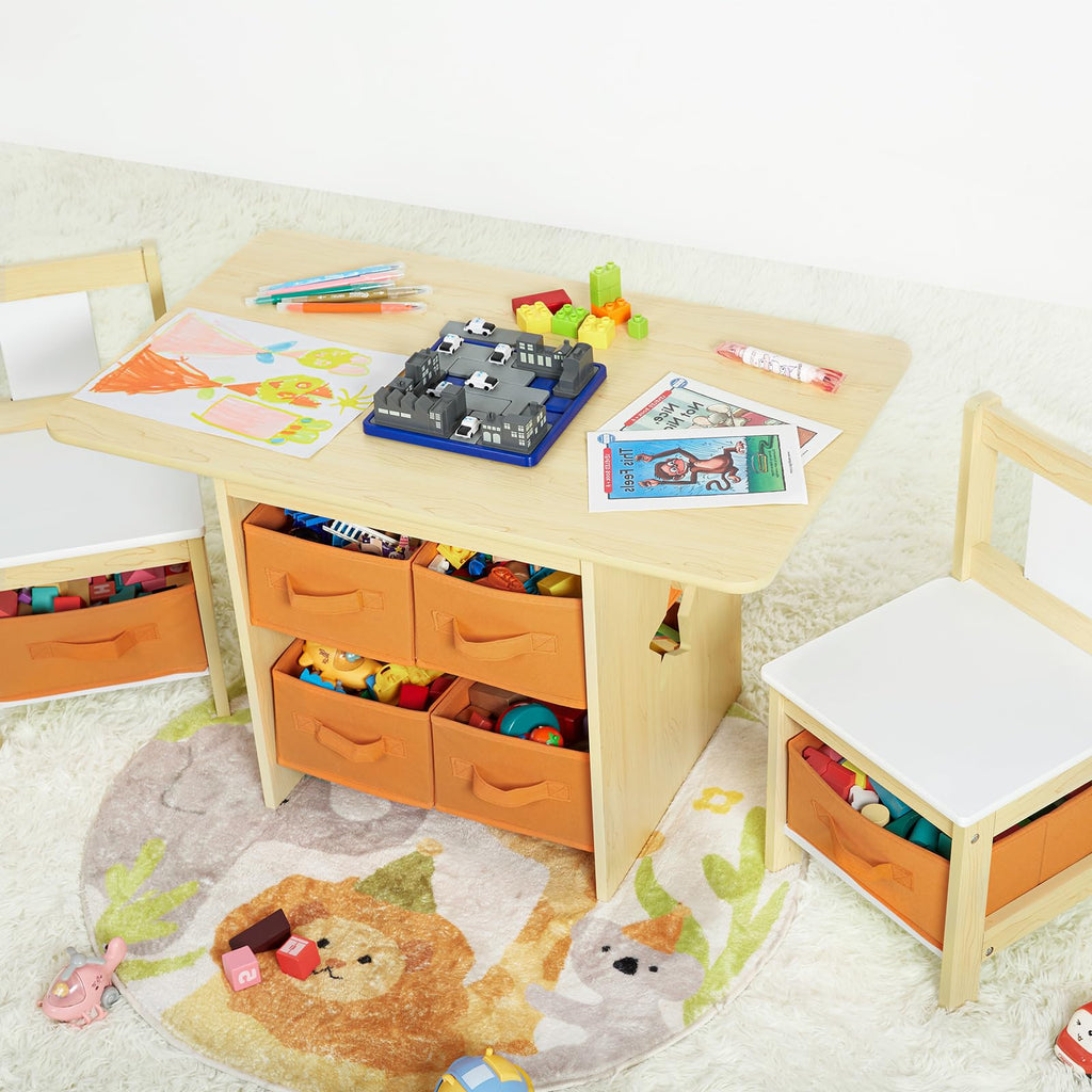 Kids Table and Chair Set (2 Chairs Included), Wooden Toddler Desk Group with 6 Storage Bins Boxes, Children's Furniture, Water Resistant (Gray)