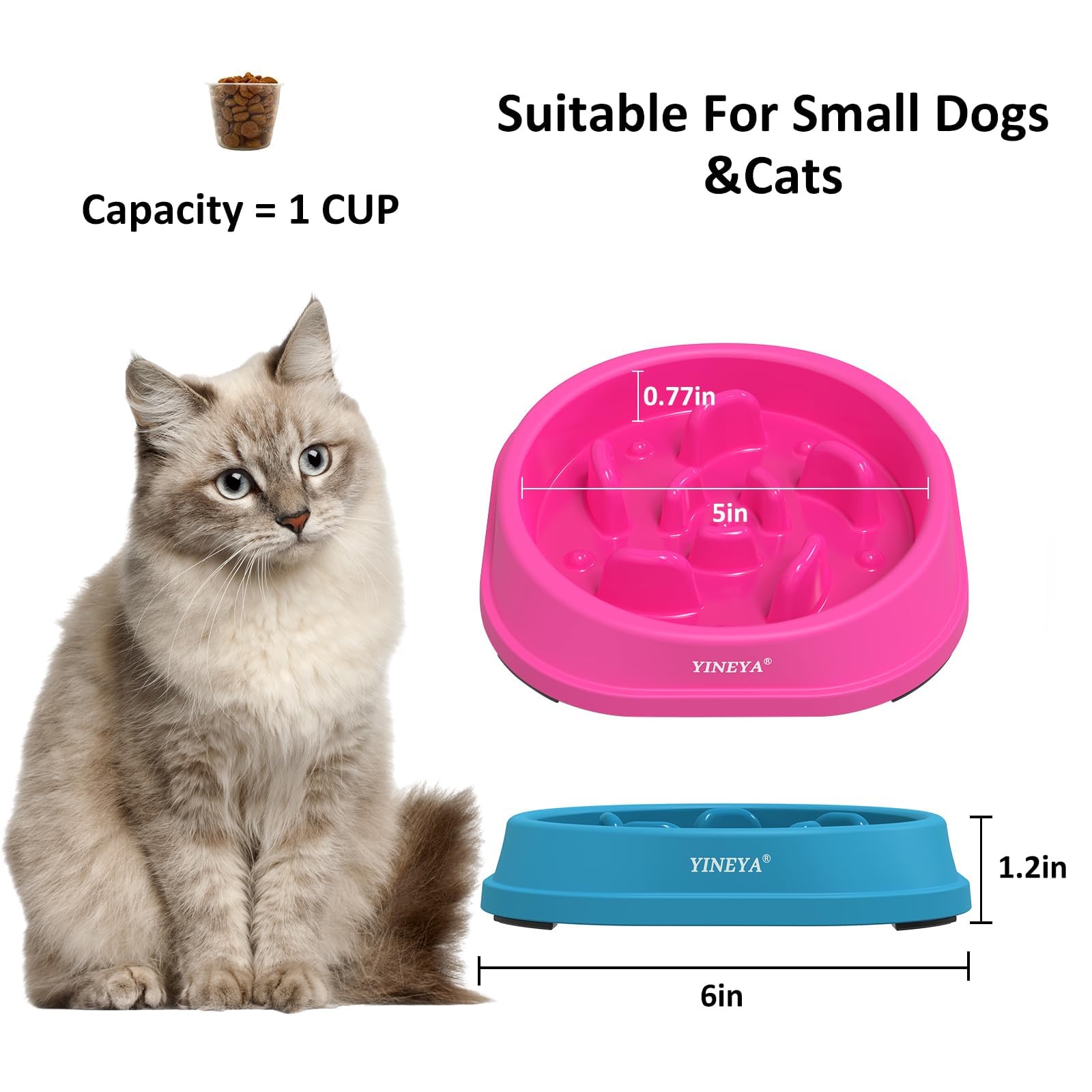 YINEYA 2PCS Anti-Choking Slow Feeder Dog Bowls Small Size Dog, Slow Feeder Cat Bowl, Supplies and Puzzle for Pet