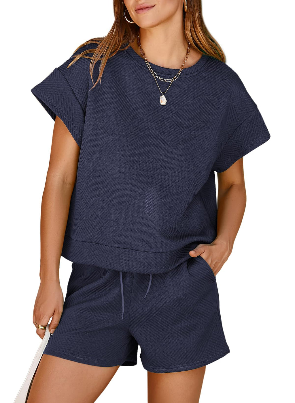 Dokotoo Women's 2 Piece Outfits Sweatsuit Casual Short Sleeve Pullover Tops and Drawstring Shorts Pants Lounge Sets