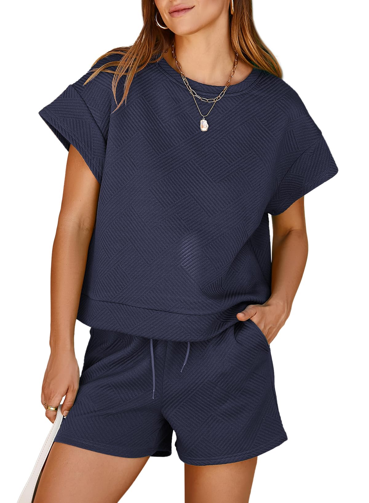 Dokotoo Women's 2 Piece Outfits Sweatsuit Casual Short Sleeve Pullover Tops and Drawstring Shorts Pants Lounge Sets
