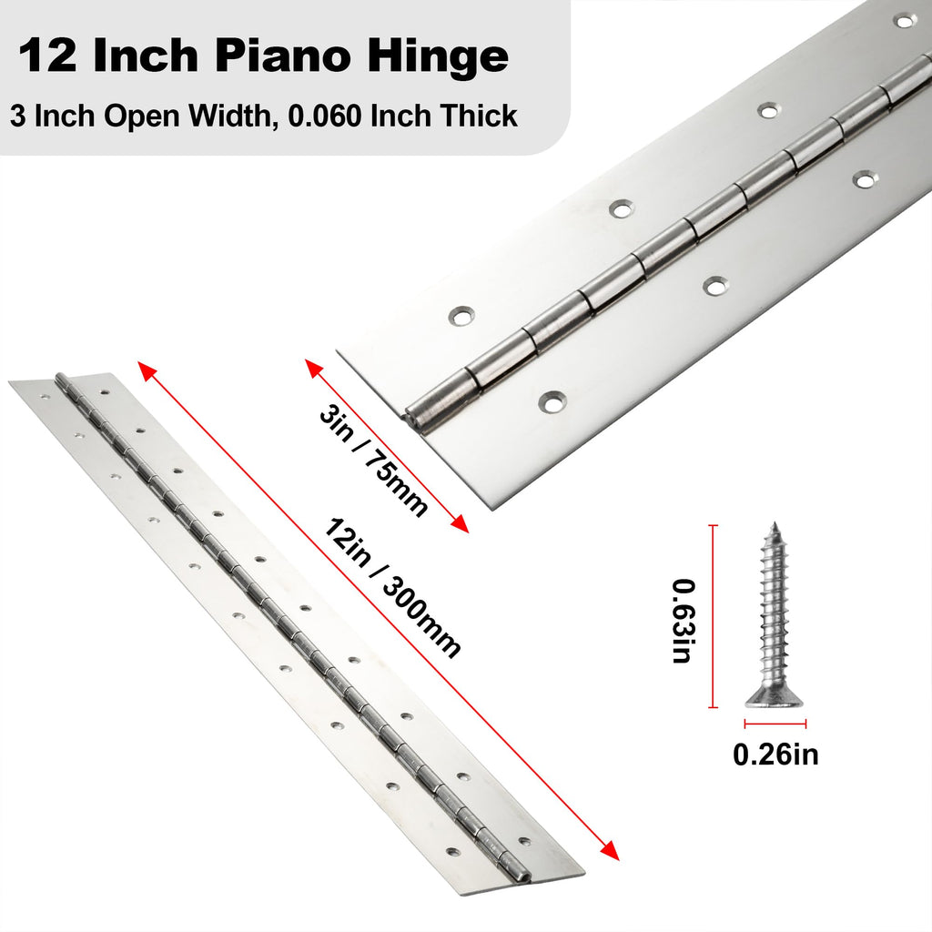 2 Pcs Heavy Duty Piano Hinge 8 Inch x 3 Inch Width, True 0.060'' Thick Stainless Steel Piano Hinge for Heavy Duty Cabinet, Door, Toolbox, Wooden Box, Metal Plate, Furniture, Industrial Project