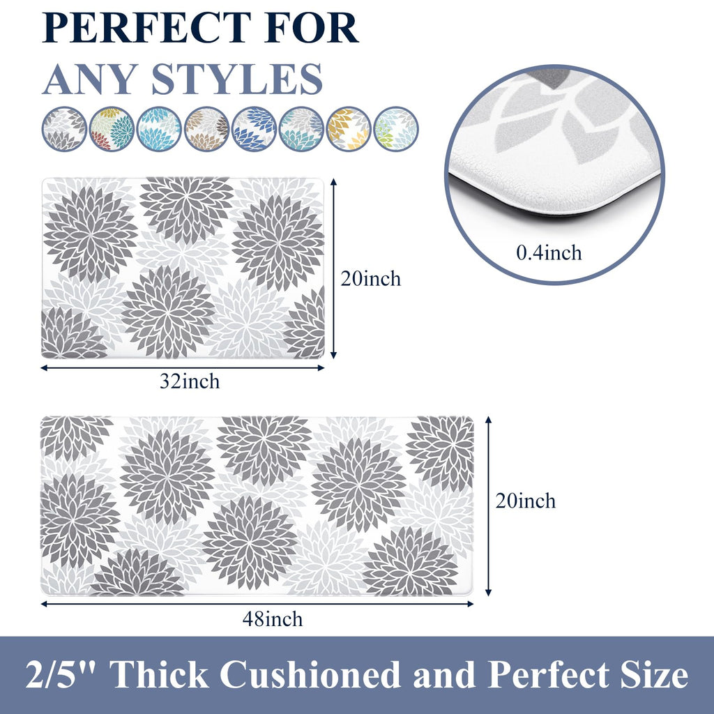 HEBE Anti Fatigue Kitchen Rugs Sets of 2, Non Slip Kitchen Mats for Floor, Waterproof Cushioned Comfort Standing Carpet for Kitchen Sink, Home Office, Laundry Room