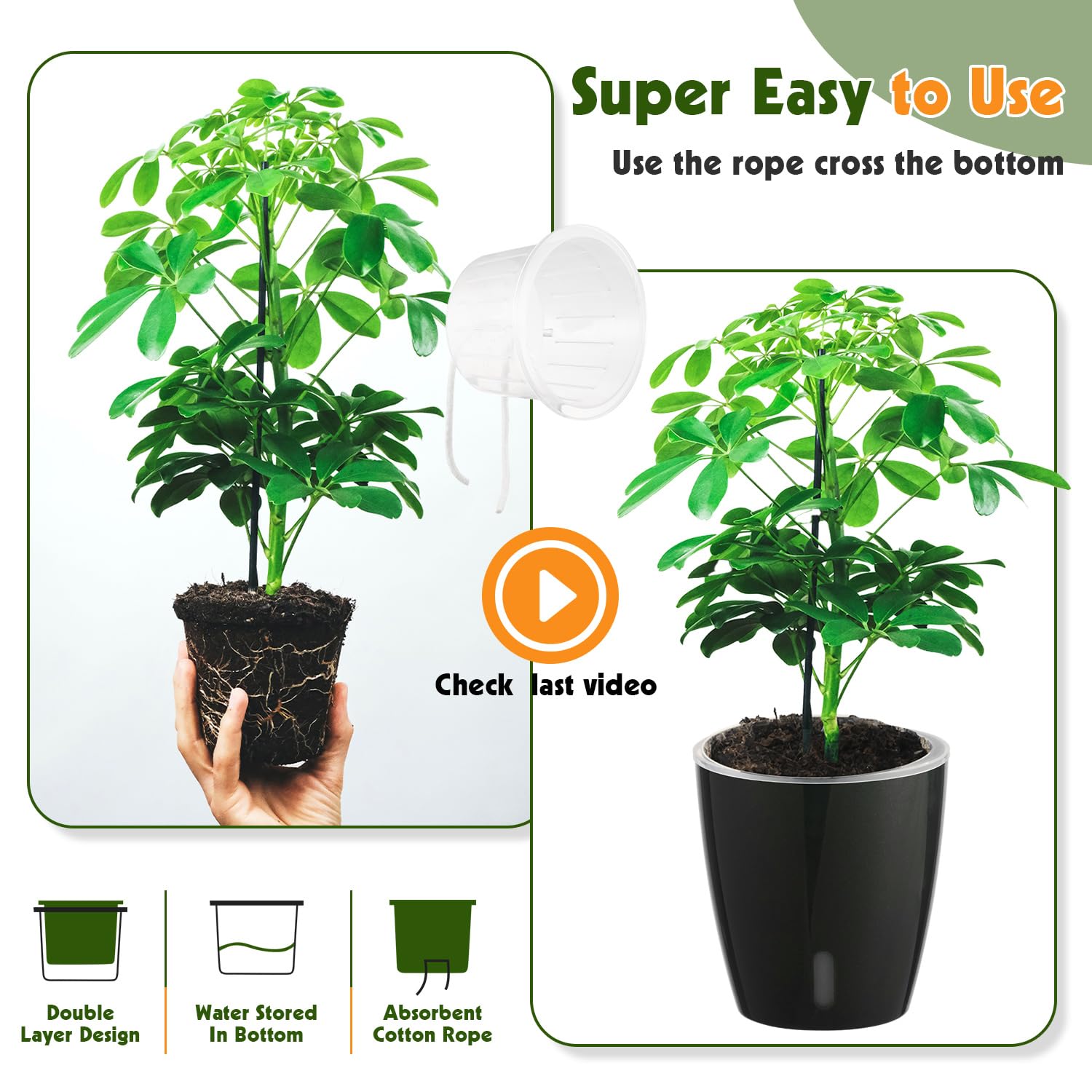 Self-Watering Pots for Indoor Plants, 16-Pack Self Watering Planter with Drainage Holes, Small African Violet Pots with Water Indicator, 10-Pack 5''/6-Pack 6.7'' Orchid Pot, Black