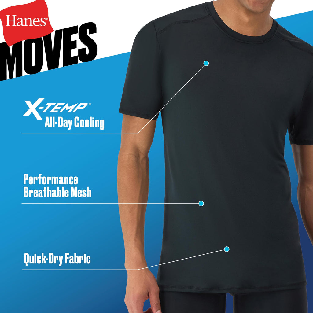 Hanes Men's Moves Mesh T-Shirt, X-Temp Moisture-Wicking Tee