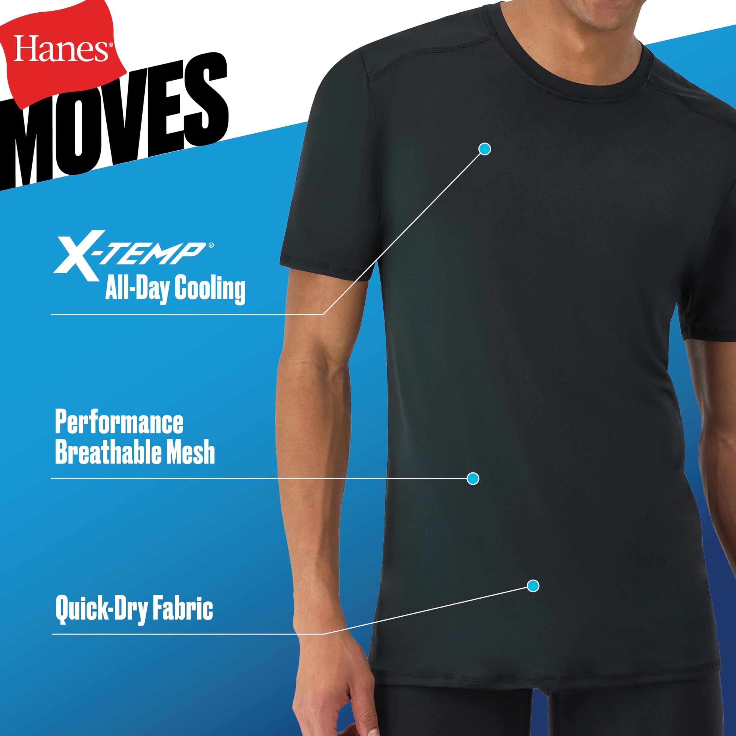 Hanes Men's Moves Mesh T-Shirt, X-Temp Moisture-Wicking Tee