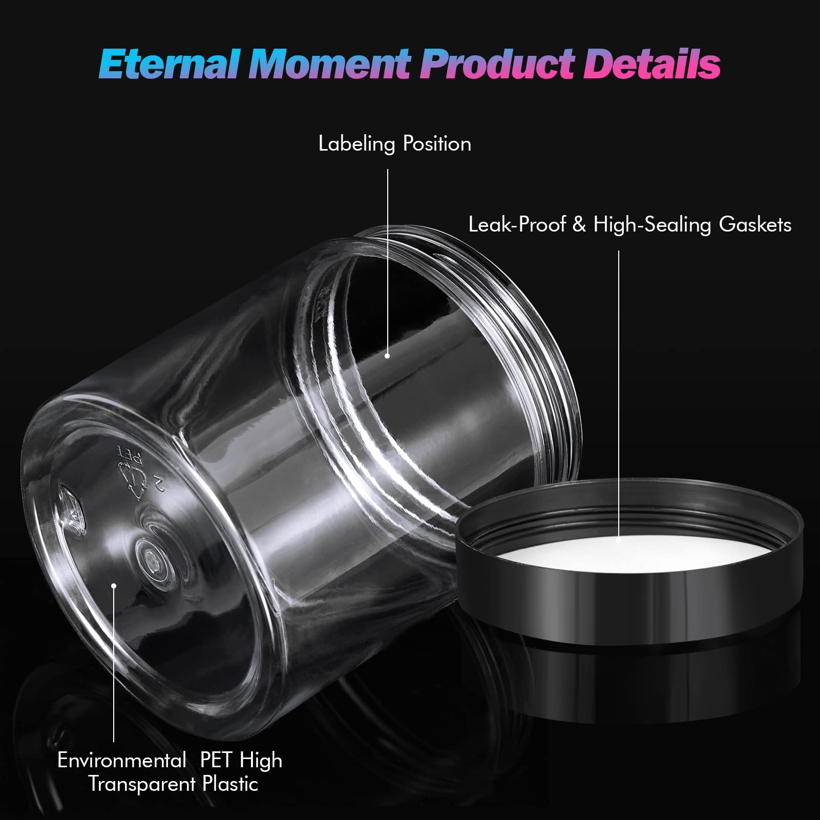 Eternal Moment 36 Pack 1 OZ Plastic Jars Round Clear Cosmetic Container Jars with Lids, Perfect for Lotion, Cream, Ointments, Makeup, Eye Shadow, Rhinestone, Samples, Pot, Travel Storage