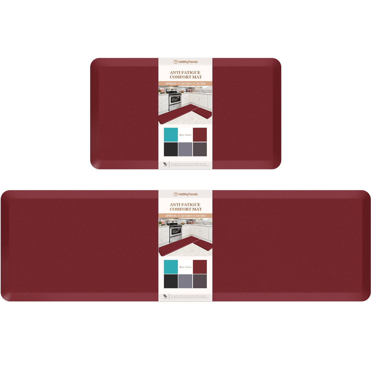 HappyTrends 2 PCS Kitchen Mat Cushioned Anti-Fatigue Floor Mat, Heavy Duty Ergonomic Comfort Foam Standing Mat, Waterproof Non-Slip Kitchen Rugs for Home, Office, Laundry,Black