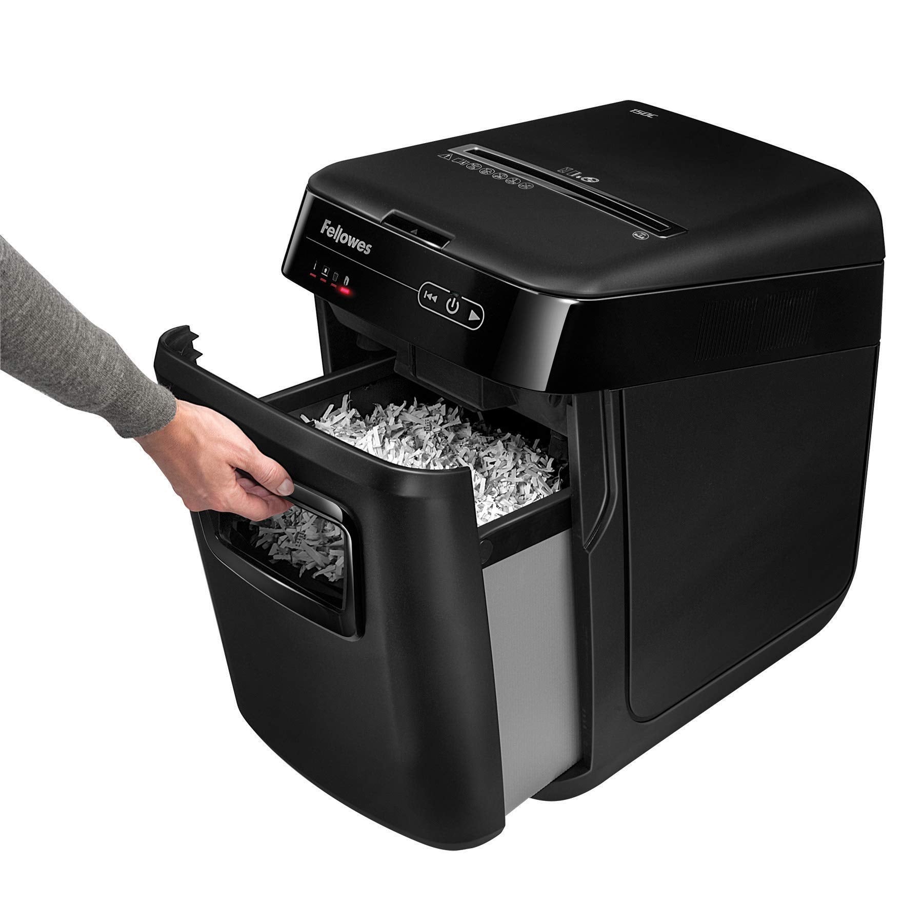 Fellowes AutoMax Micro-Cut 100M Commercial Office Auto Feed 2-in-1 Paper Shredder with 100-Sheet Capacity, Black