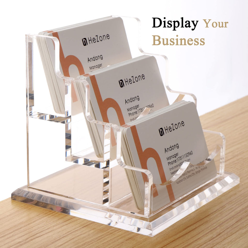 HeZone Business Card Holder for Desk Display, Clear Acrylic Cards Organizer Stand for Men and Women, Business Cards Case Rack 1 Pack, Holds 50 Cards-1 Slot