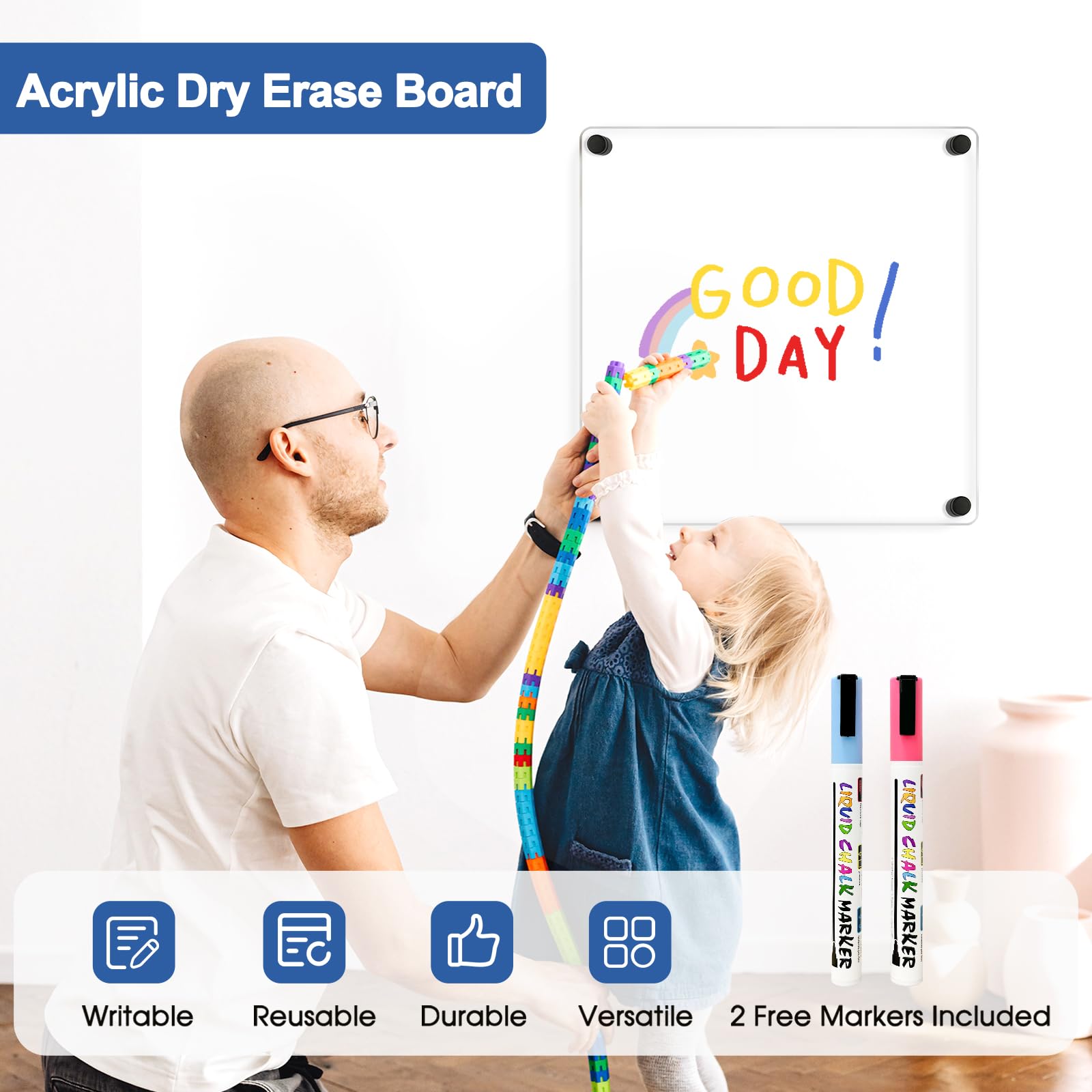 Acrylic Calendar for Wall Whiteboard, 12" x 12" Weekly Clear Dry Erase Board, Small Planning Board White Board for Wall, Home, Office, School