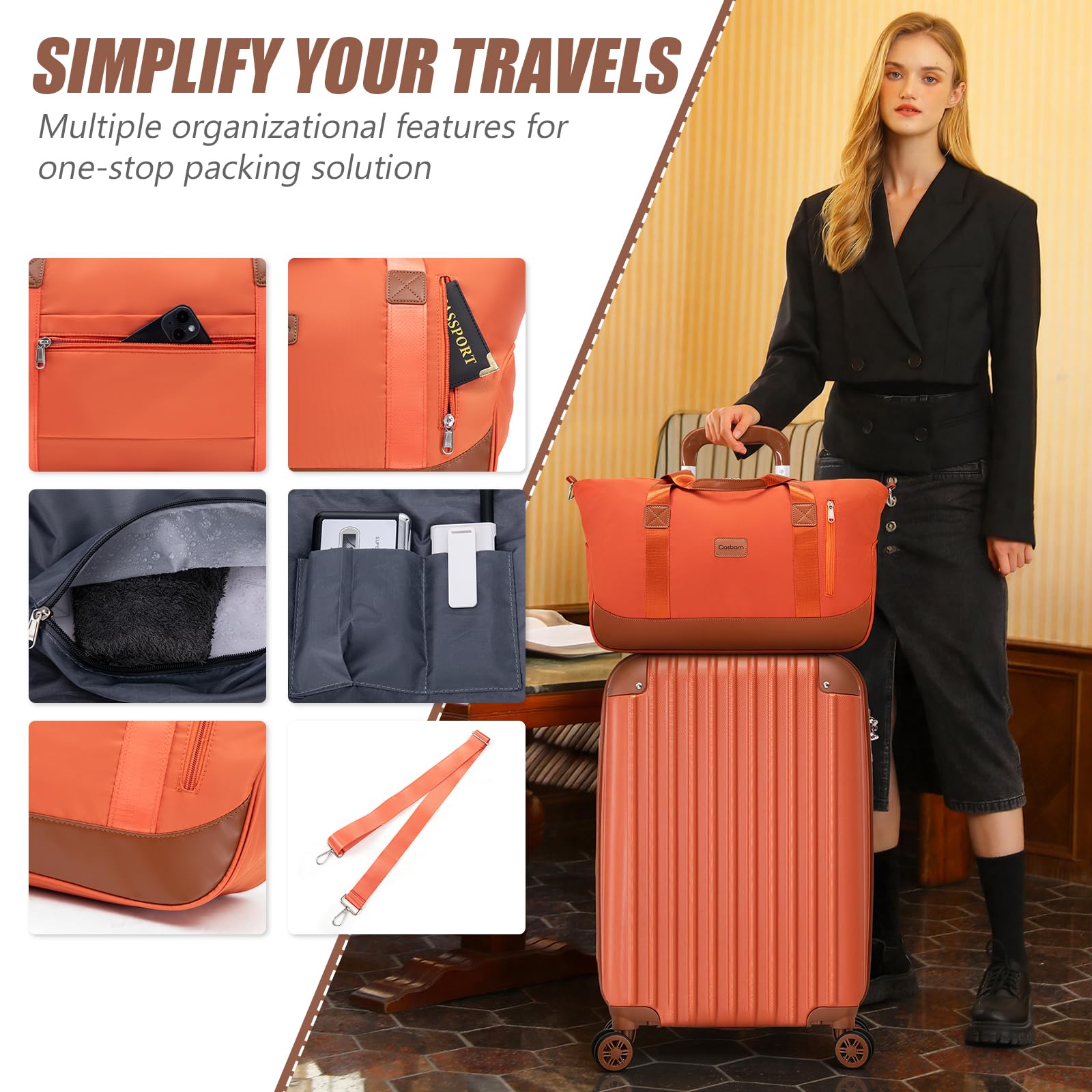Cosbarn Luggage Sets 5 Piece Suitcases with Wheels, Suitcase Set ABS Hard Case Luggage with TSA Lock Spinner Wheels Durable Travel Luggage