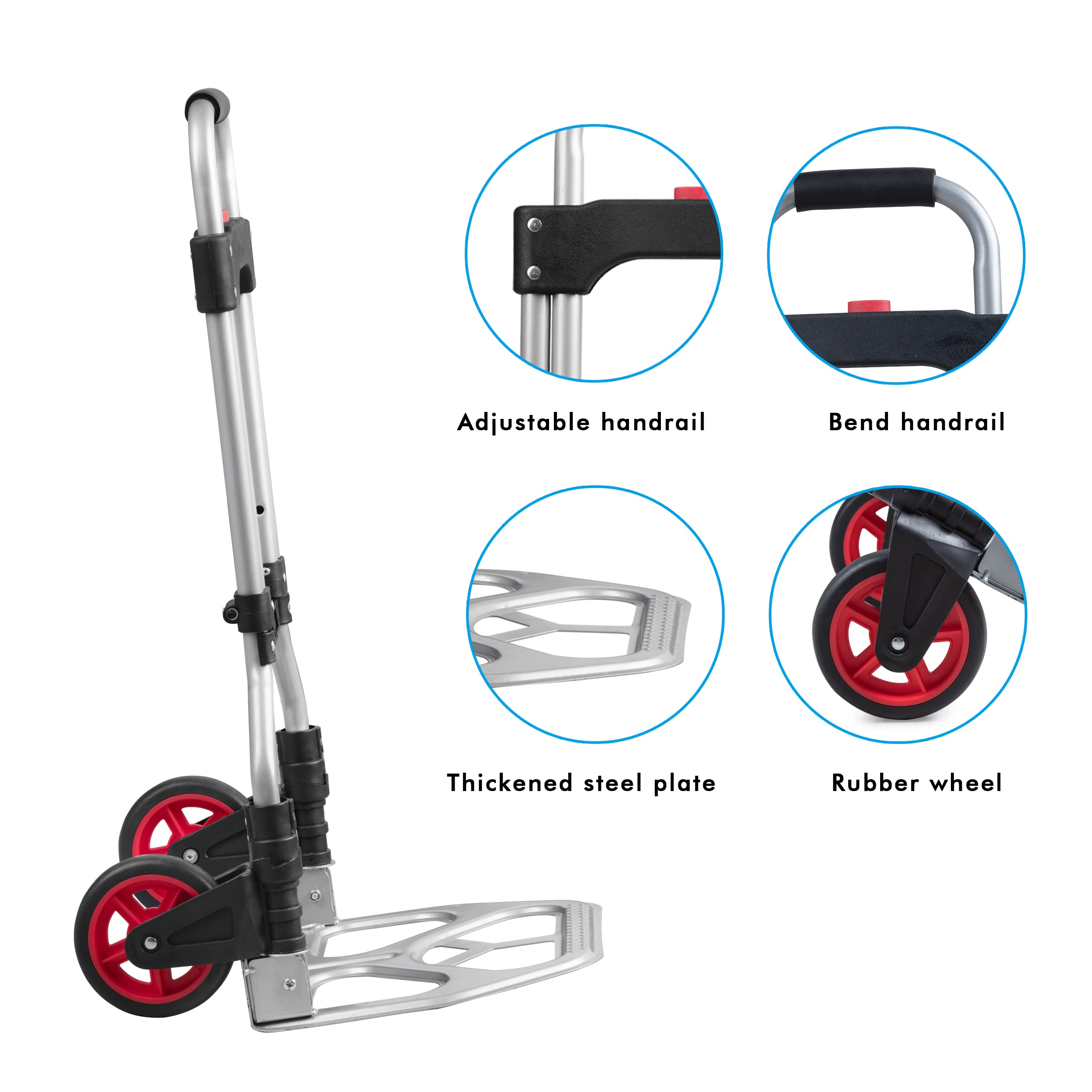 LEADALLWAY Hand Truck Aluminum Foldable Hand Cart with 6" Wheels 220 lbs Capacity