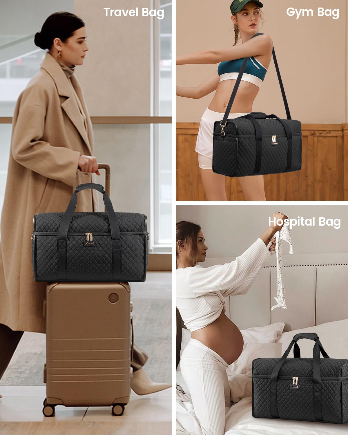 LOVEVOOK Travel Duffle Bag - Weekender & Overnight Bag with Toiletry & Wet Pocket, Carry-On Size, 3pc Set