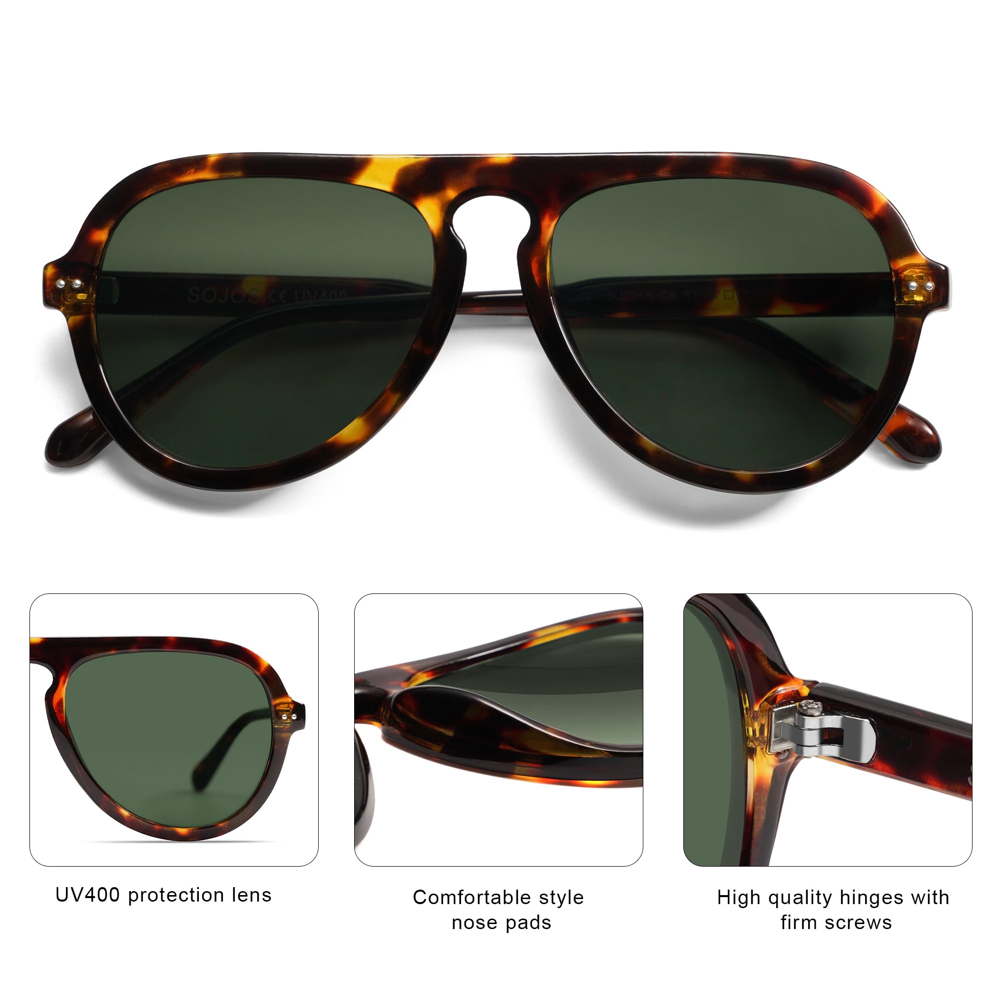 SOJOS Retro Aviator Sunglasses Womens Mens Vintage Plastic Frame Shades Lentes De Sol Para Mujer SJ2255