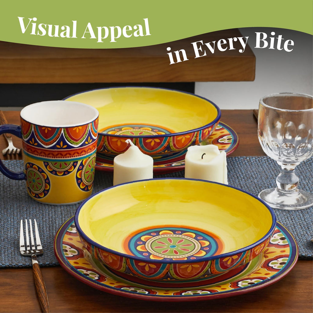 Bico Blue Talavera Pasta Bowls, 35oz Salad Bowl Set of 4, Large Ceramic Serving Dinner Bowls for Soup and Cereal, Microwave and Dishwasher Safe, Gift for Housewarming and Thanksgiving