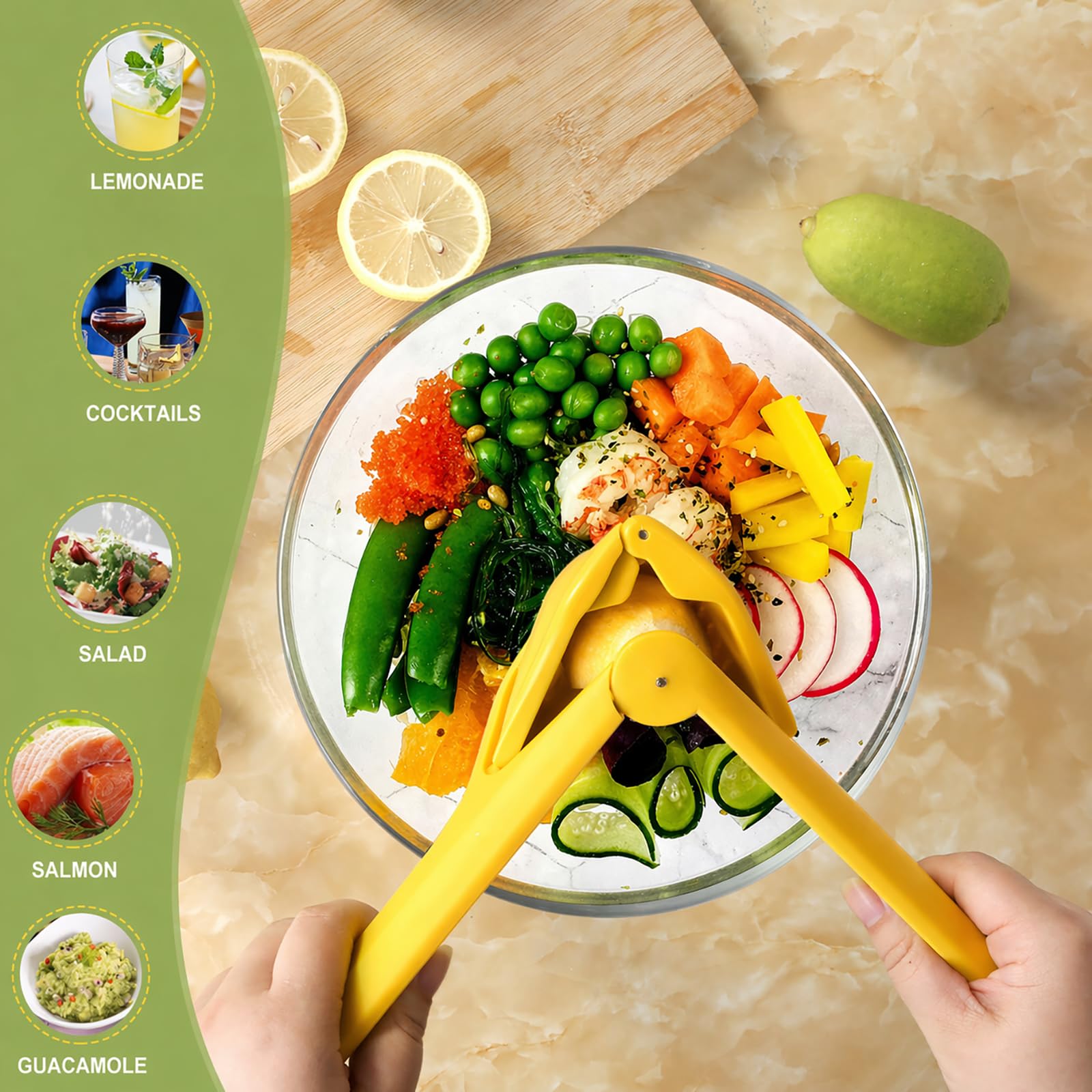 Lemon Squeezer, Effortless Manual Flat Lime Juicer Hand Press | Easy to Make Juice From Lemon, Lime, Citrus, Orange, Fruits, Folds Design For Saving Space Storage