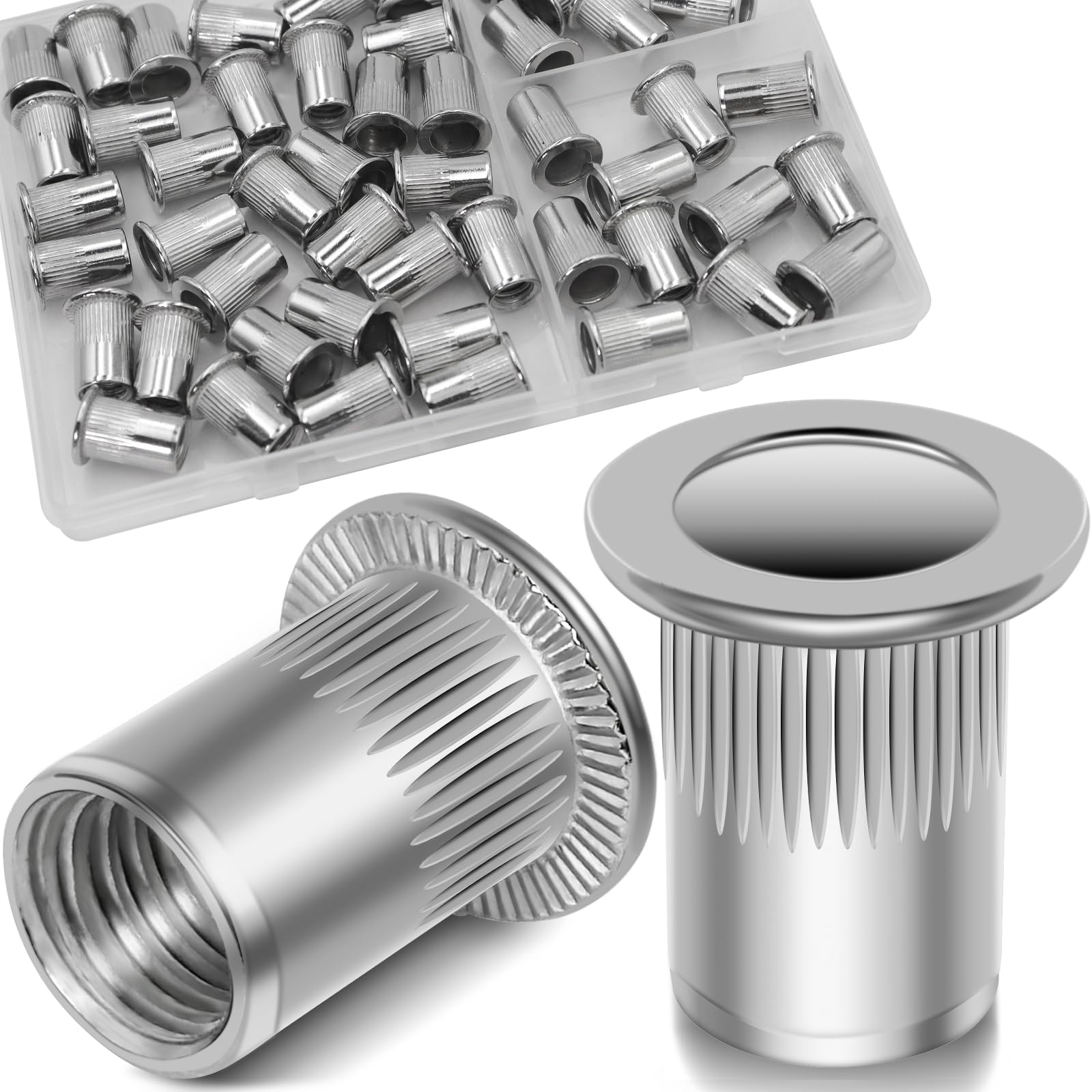 1/2''-13 UNC Rivet Nut, 10Pcs 304 Stainless Steel Flat Head Rivnut Threaded Insert Nutsert