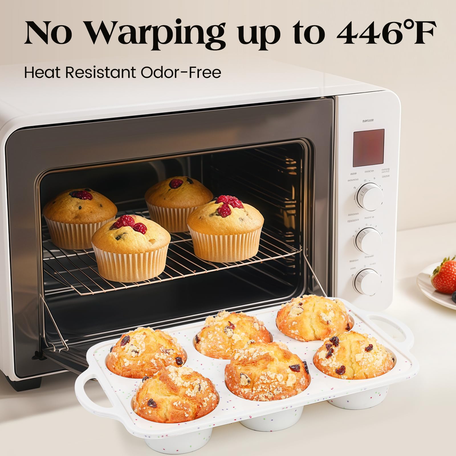 Vinino Silicone Muffin Pans for Baking with Metal Reinforced Frame, 12 Cups Regular Size Nonstick Brown Silicone Cupcake Pan, BPA Free Oven Dishwasher Safe Baking Mold for Muffins Cupcakes