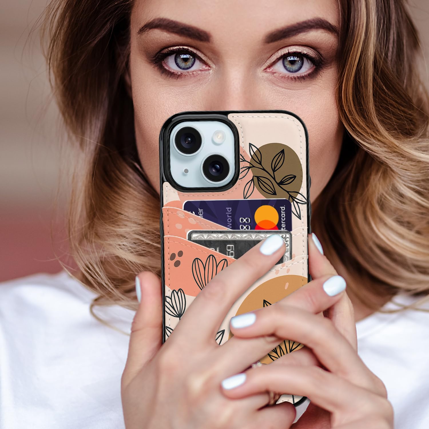 for iPhone 11 6.1 inch Case with Card Holder Soft Leather Wallet Case Protective Shockproof Hard Cover for Women Man (Blue Floral, iPhone 11 6.1 inch)