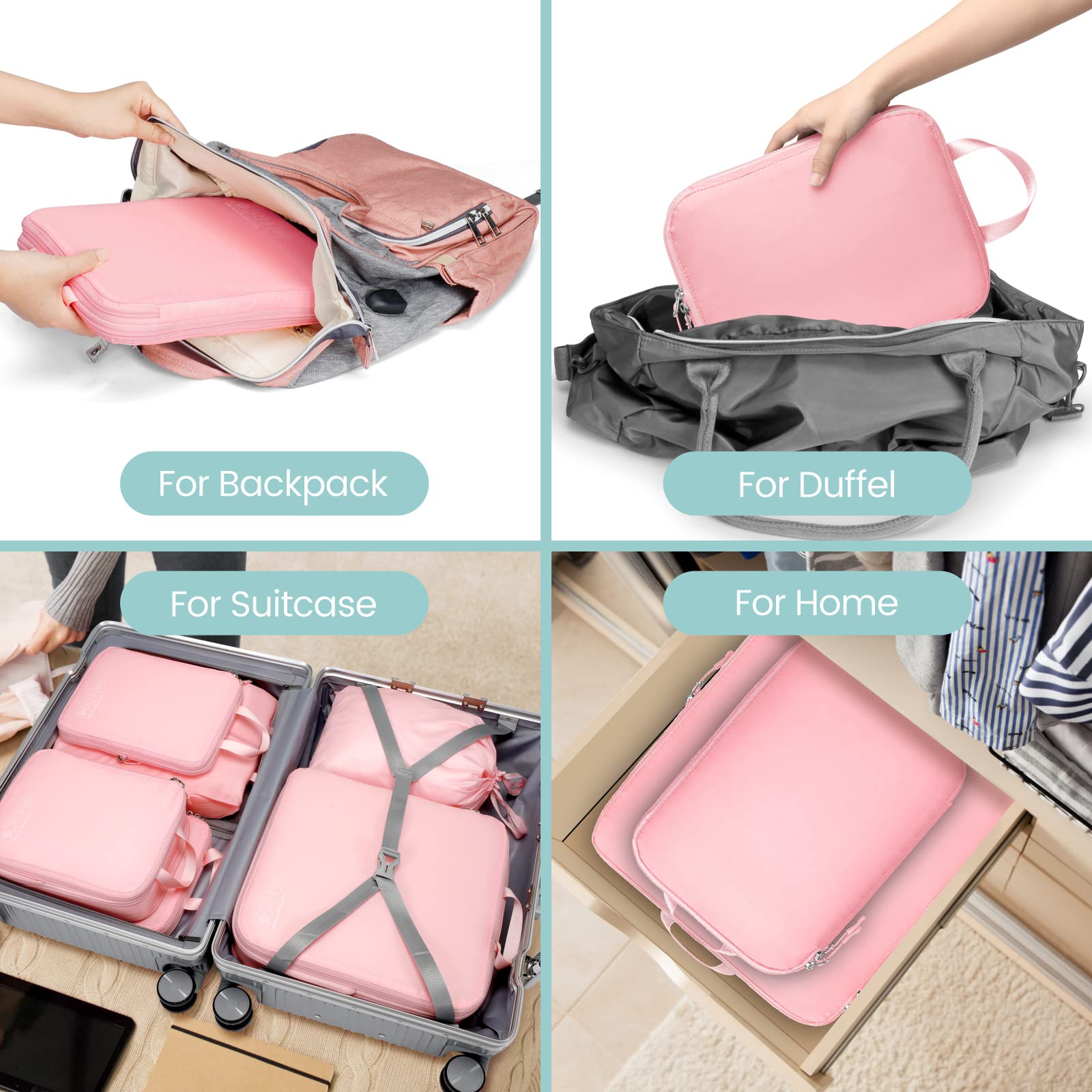 Cambond Compression Packing Cubes for Travel - Lightweight Expandable Travel Bags Luggage Organizers Travel Essentials Compression Cubes for Travel Space Saver for Carry on Suitcases Organizer