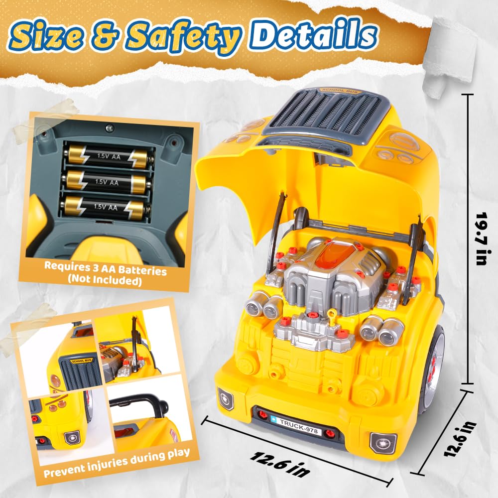 POFJOEQ Interactive Truck Engine Toy with Removable Parts - Lights, Sounds, and Fun for Young Mechanics -Unleash Their Creativity and Motor Skills with This Truck Engine Toy (Bule)
