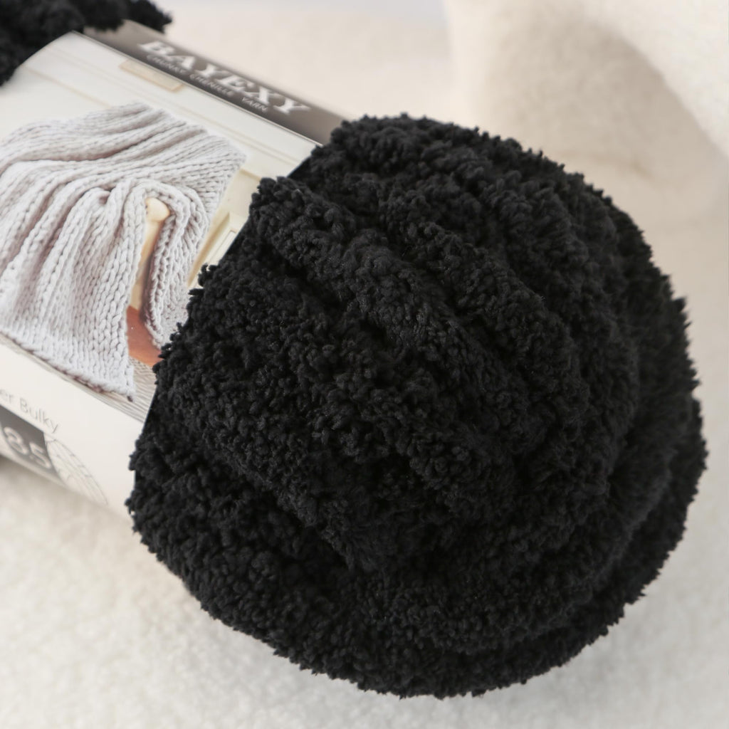 Chunky Chenille Yarn for Hand Knitting 8 Jumbo Pack Jumbo Chunky Yarn for Hand Soft Blanket Knitting, Bulky Thick Fluffy Yarn for Crocheting (Black)