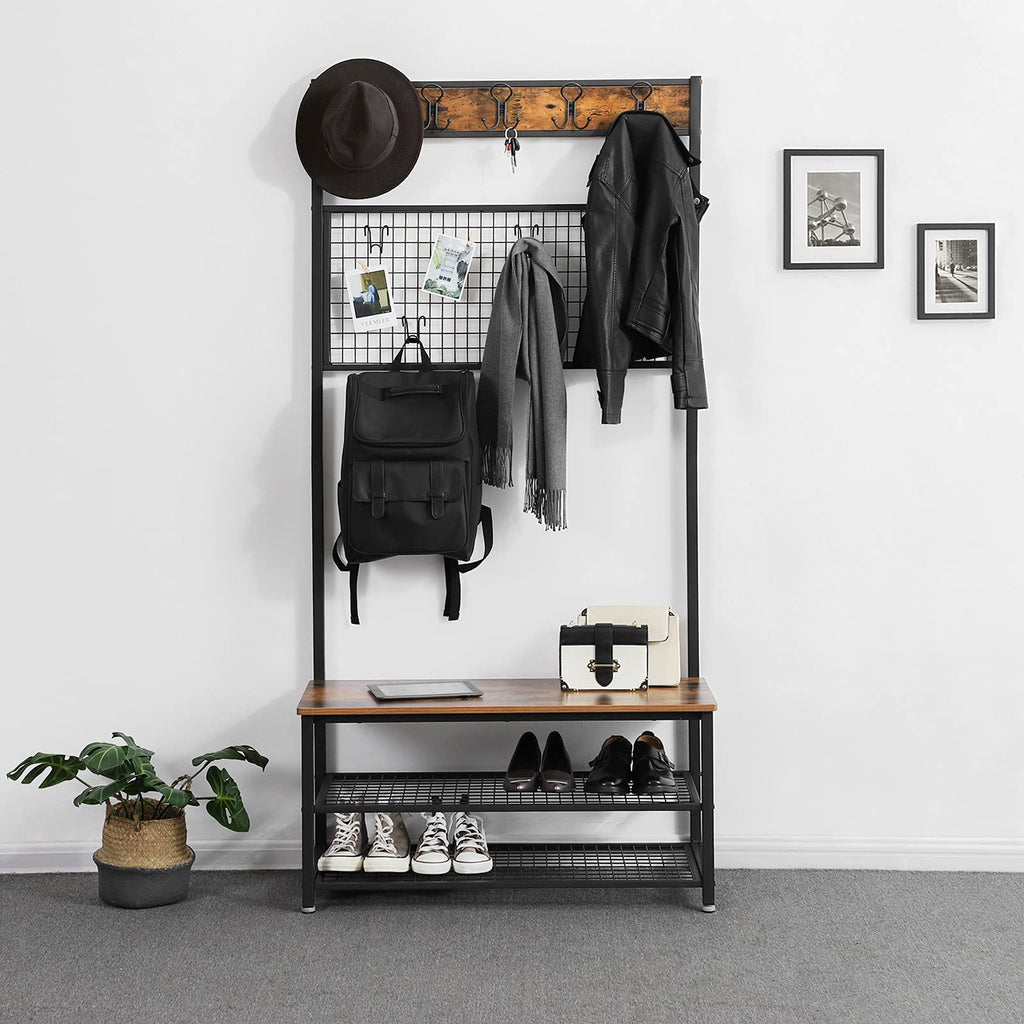 VASAGLE Shoe Bench Rack, 3-Tier Storage Shelf for Entryway Hallway Living Room, Industrial Accent Furniture with Steel Frame, 12.6 x 31.5 x 70.3 Inches, Greige