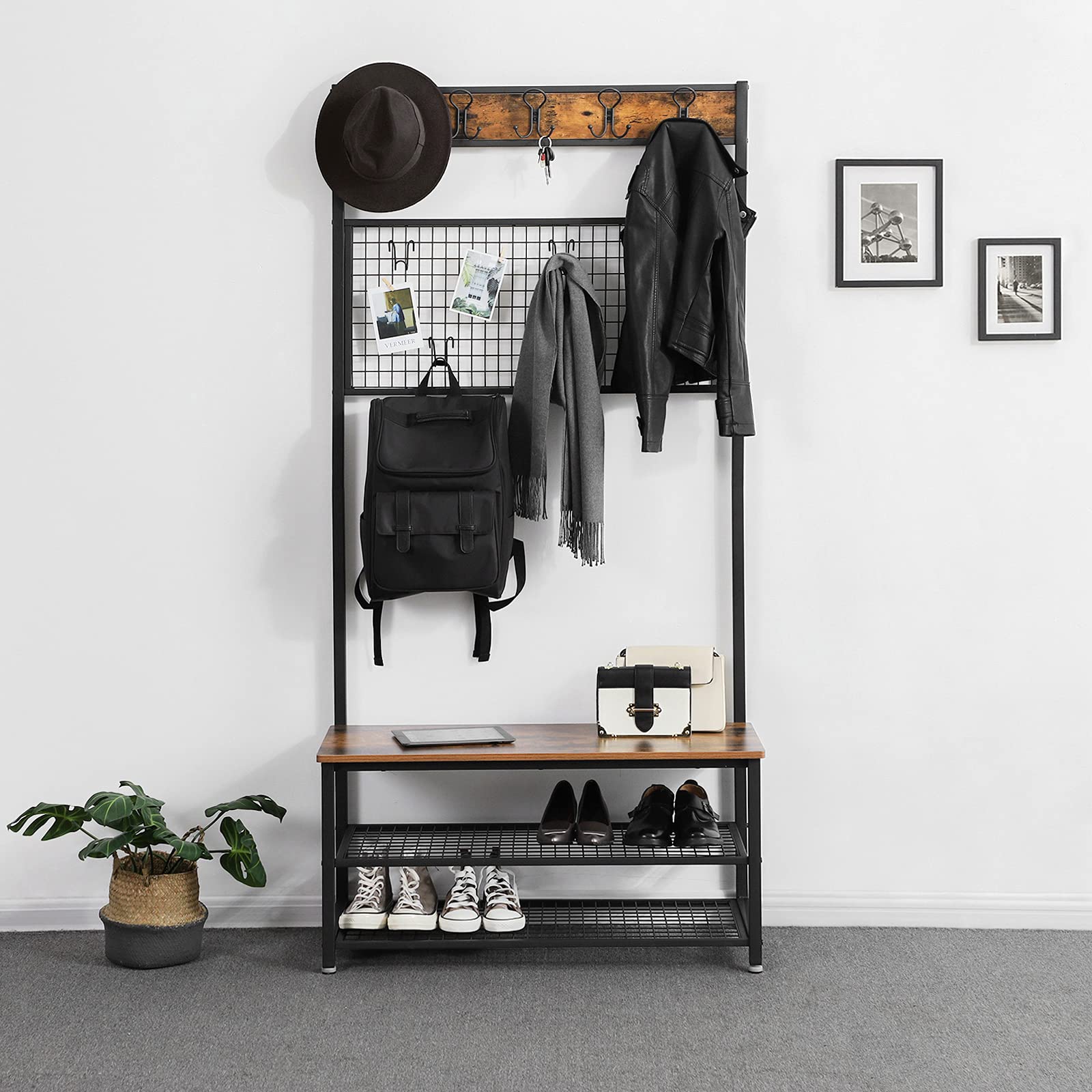 VASAGLE Shoe Bench Rack, 3-Tier Storage Shelf for Entryway Hallway Living Room, Industrial Accent Furniture with Steel Frame, 12.6 x 31.5 x 70.3 Inches, Greige