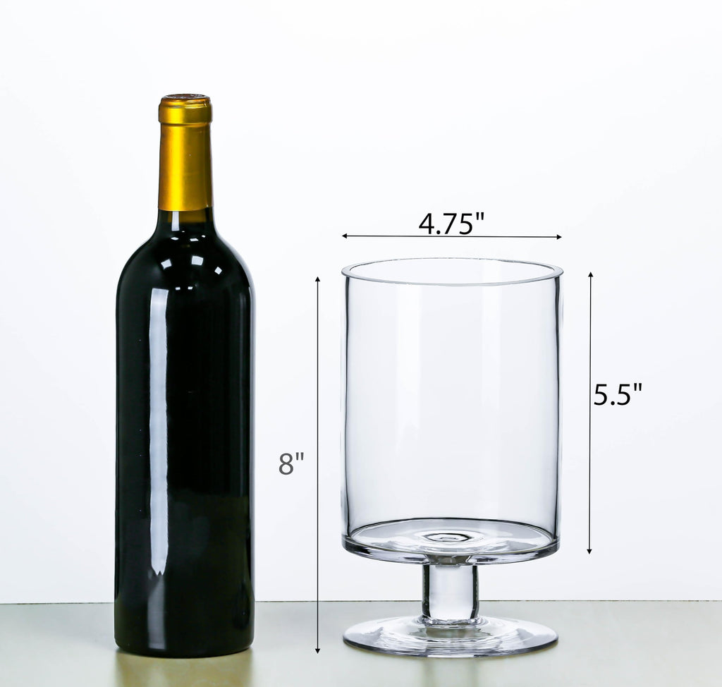 CYS EXCEL Glass Hurricane Pillar Candle Holder (H:6" W:3.75") | Multiple Size Choices Short Stem Candle Centerpieces | Stemmed Glass Cylinder Candle Vase