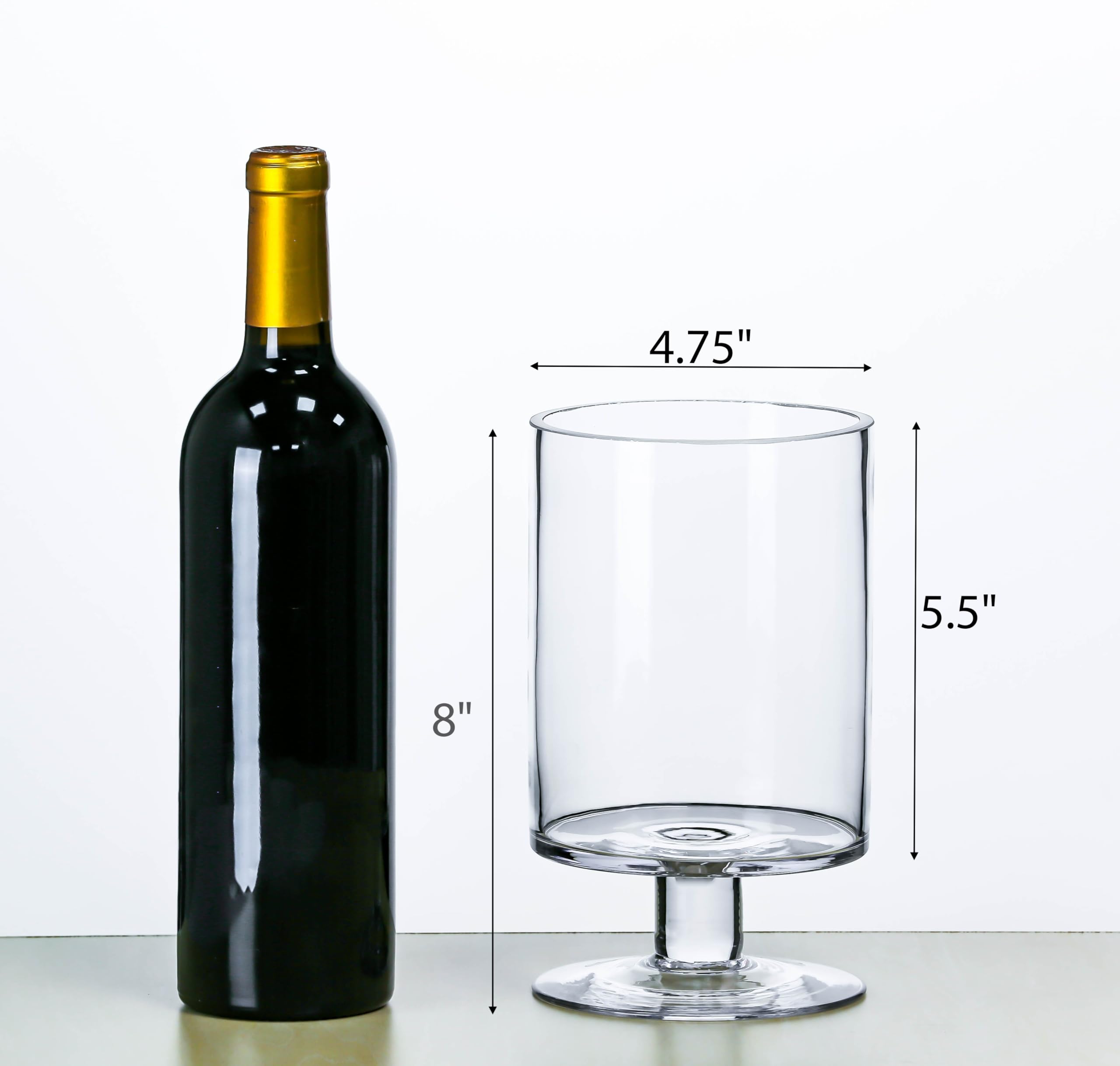 CYS EXCEL Glass Hurricane Pillar Candle Holder (H:6" W:3.75") | Multiple Size Choices Short Stem Candle Centerpieces | Stemmed Glass Cylinder Candle Vase