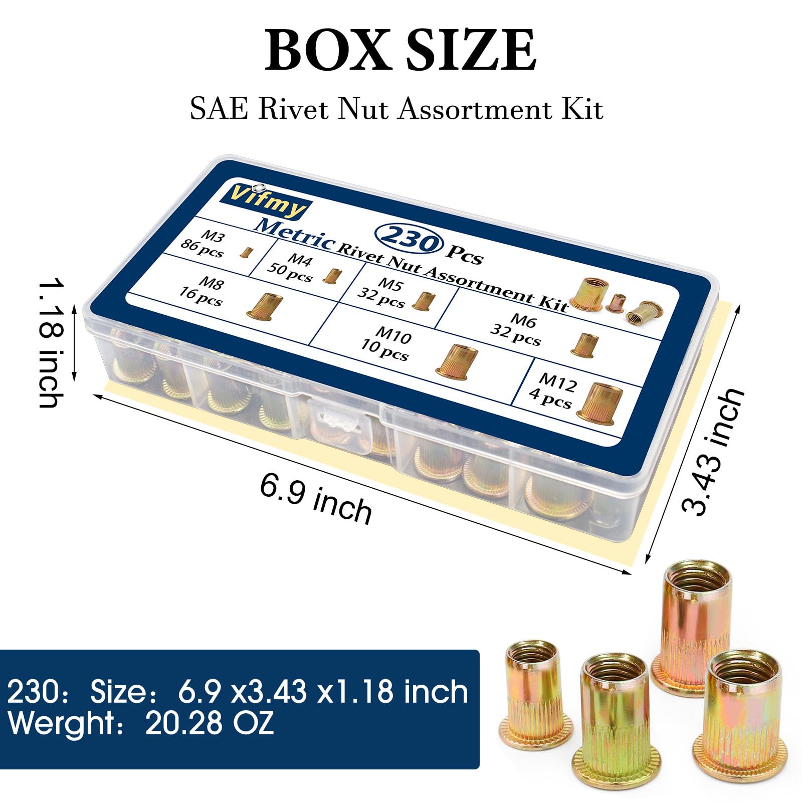 1/2''-13 UNC Rivet Nut, 10Pcs 304 Stainless Steel Flat Head Rivnut Threaded Insert Nutsert