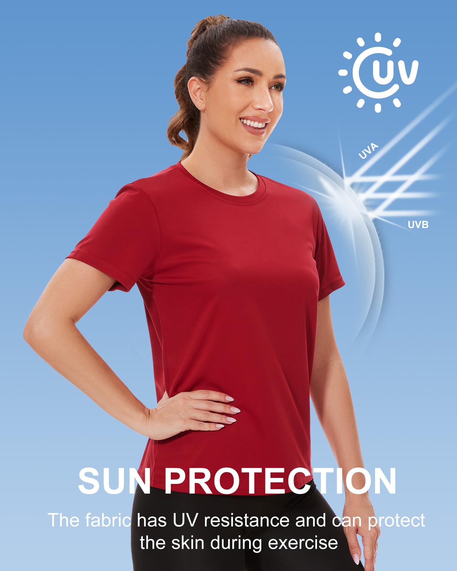 6 Pack Workout Tops for Women Short Sleeve UPF Sun Protection Athletic T Shirts Quick Dry Tennis Yoga Running Crew Neck Tee